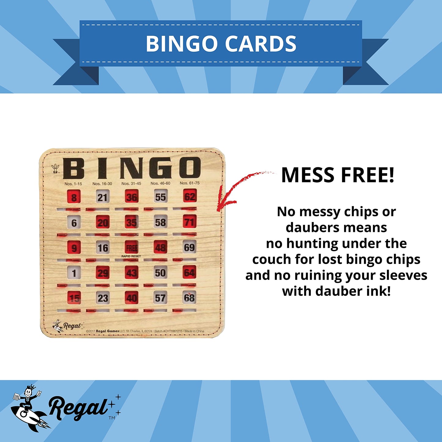Regal Games Bulk Bingo Cards with Sliding Windows – 25 Pack, Woodgrain