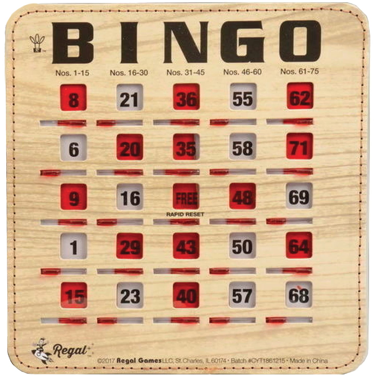 Regal Bingo Bulk Cards with Sliding Windows – 10 Pack, Reusable Woodgrain Cards