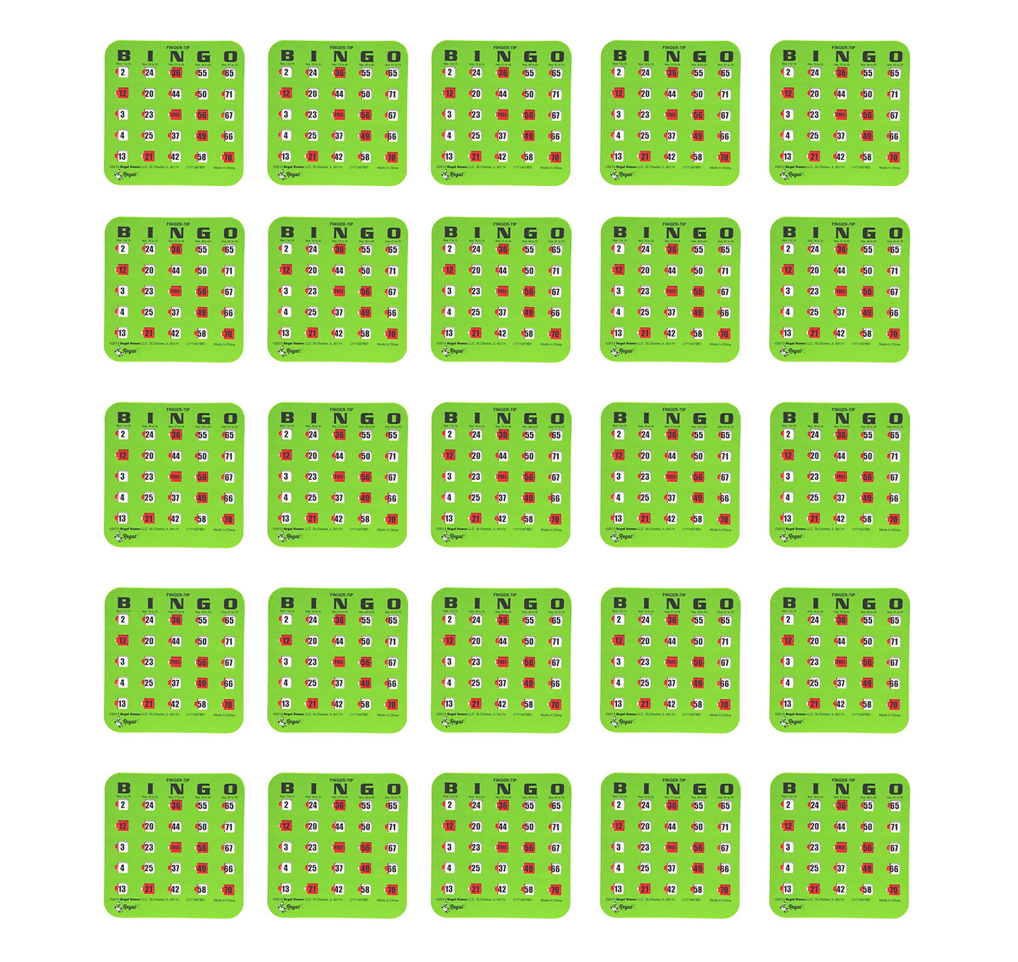 Regal Bingo Bulk Cards with Sliding Windows – 25-Pack Large-Print Reusable Green | Regal Games