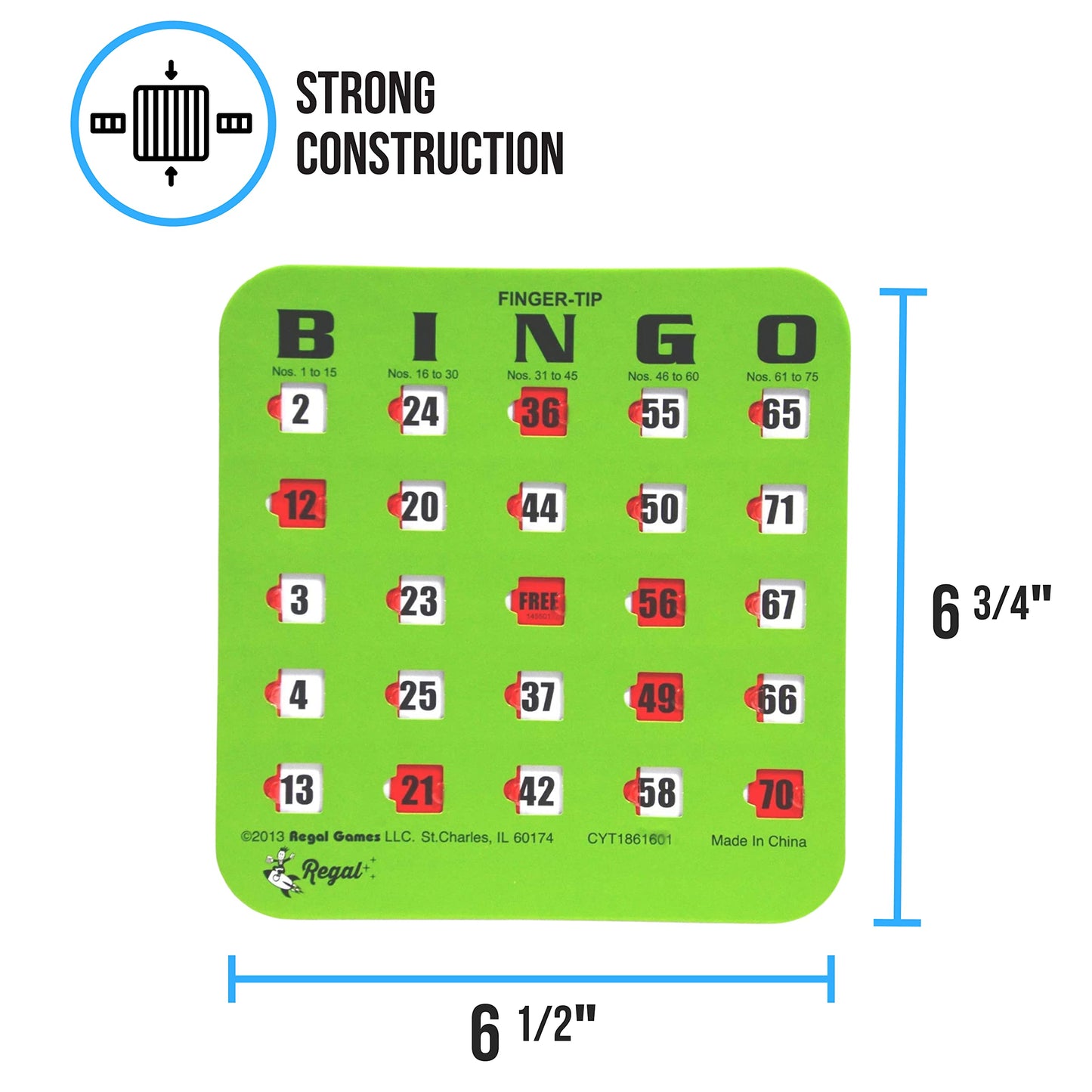 Regal Bingo Bulk Cards with Sliding Windows – 25-Pack Large-Print Reusable Green | Regal Games