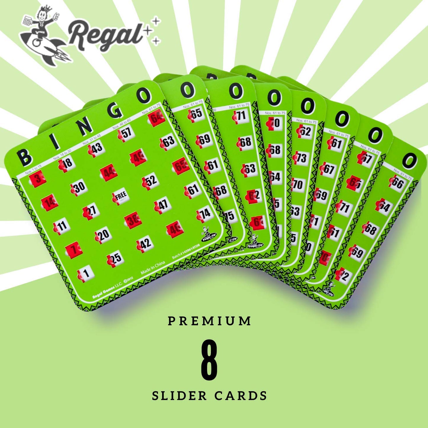 Regal Games Bulk Bingo Cards with Sliding Windows – Reusable Large-Print 8 Pack (Green)