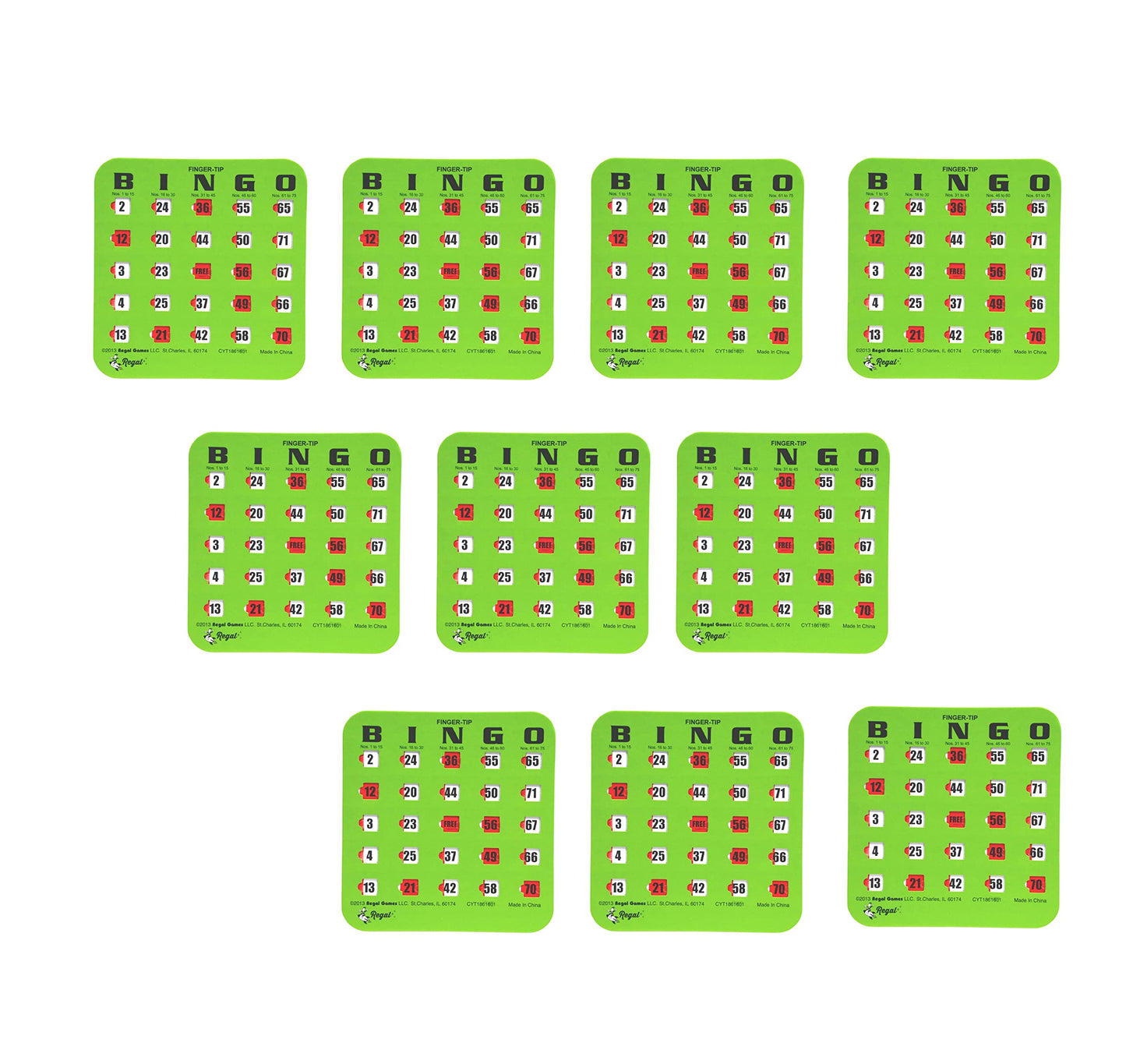 Regal Games Bulk Bingo Cards with Sliding Windows – Large Print, Reusable 10-Pack (Green)