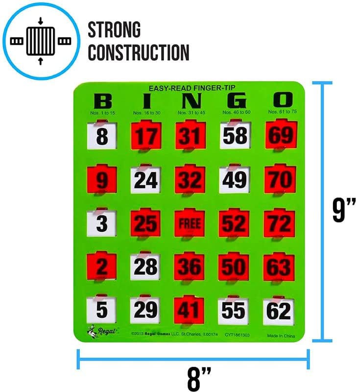 Regal Games Bulk Bingo Cards with Sliding Windows – Reusable Large-Print Green 25 Pack