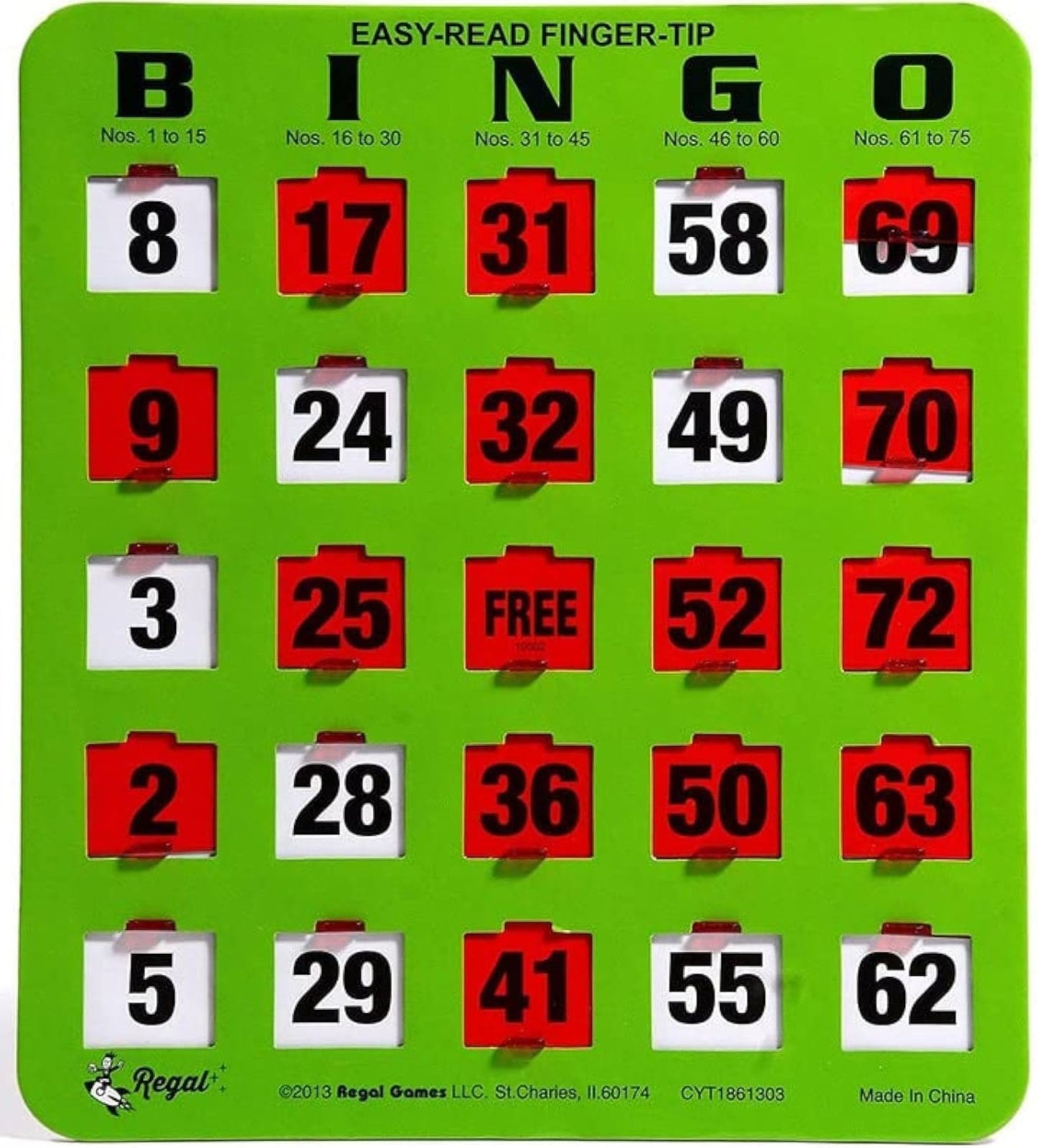 Regal Games Bulk Bingo Cards with Sliding Windows – Reusable Large-Print Green 25 Pack