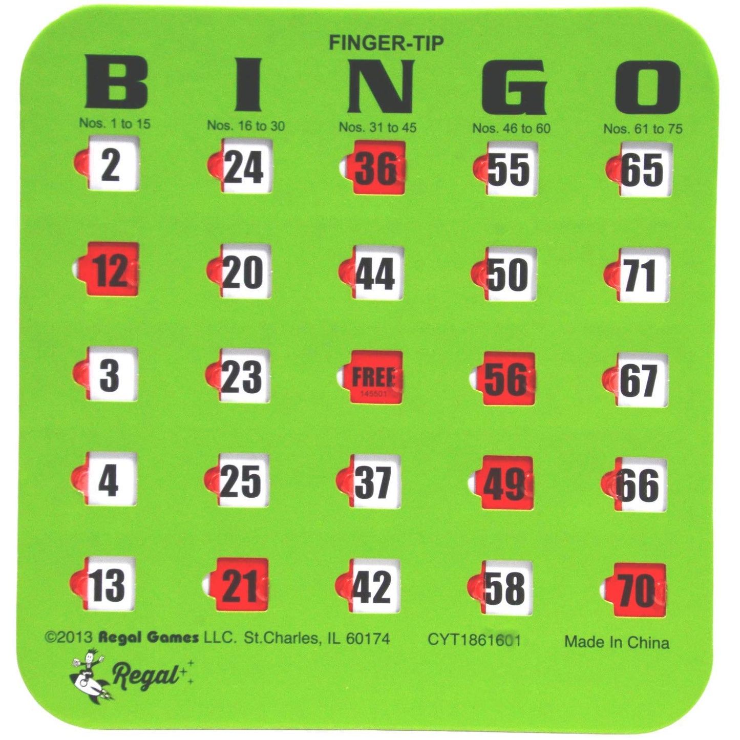 Regal Games Bulk Bingo Cards with Sliding Windows – Large Print, Reusable 10-Pack (Green)