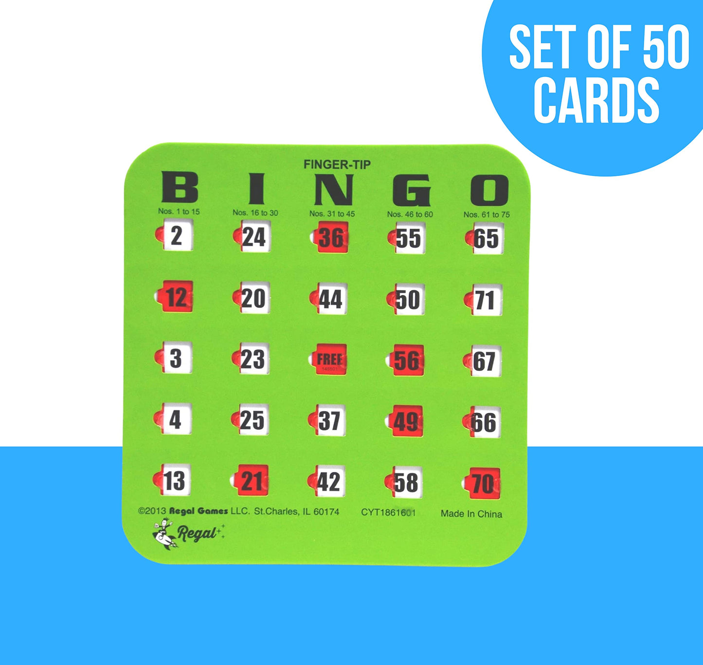 Regal Bingo Bulk Cards with Sliding Windows – 50-Pack Reusable Large-Print Cards for Adults, Green | Regal Games