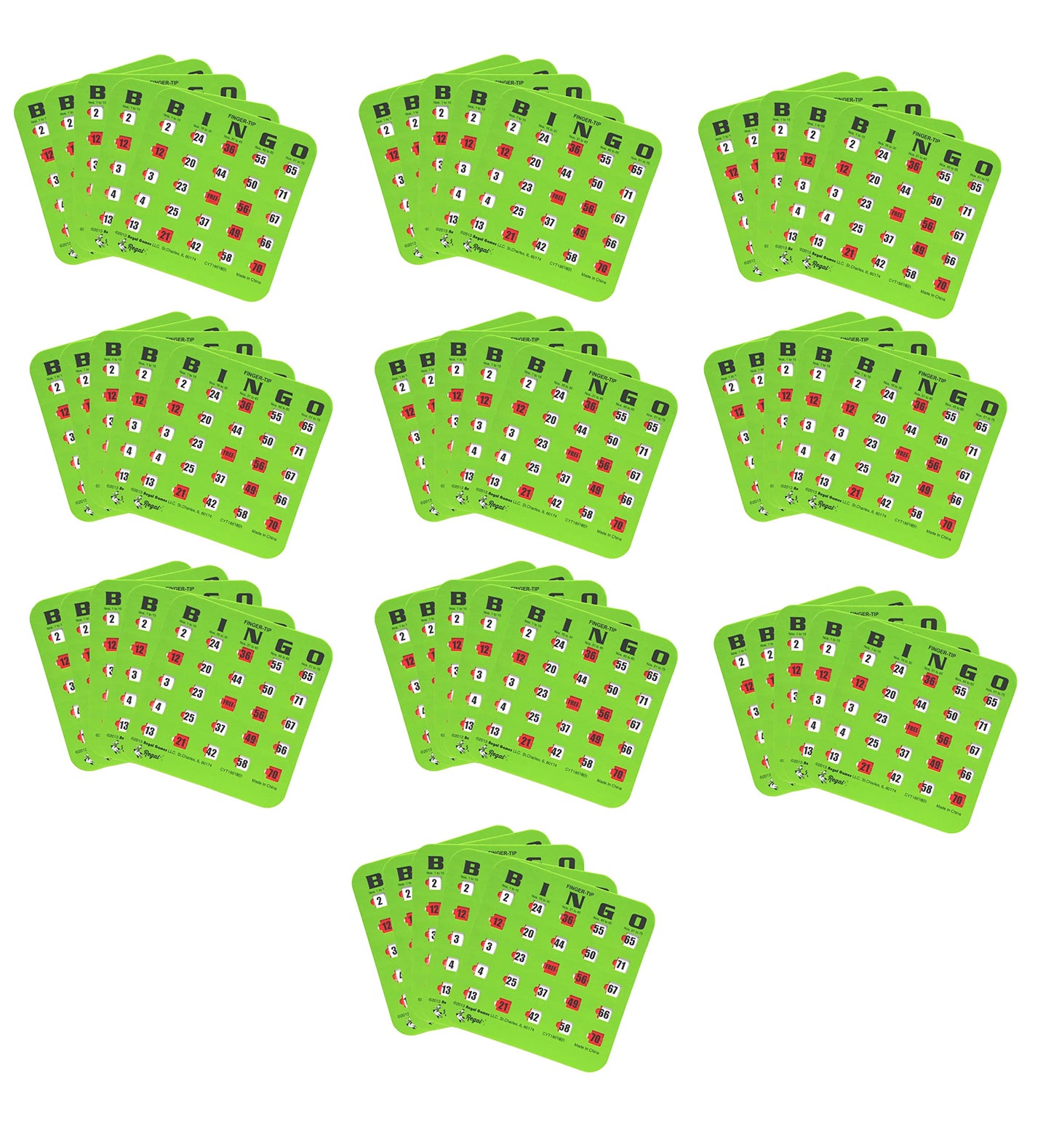 Regal Bingo Bulk Cards with Sliding Windows – 50-Pack Reusable Large-Print Cards for Adults, Green | Regal Games