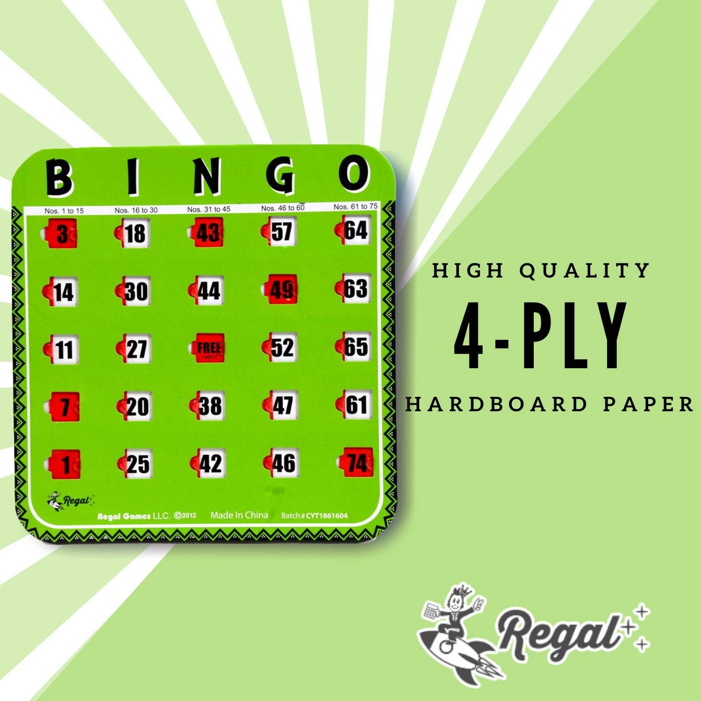 Regal Games Bulk Bingo Cards with Sliding Windows – Reusable Large-Print 8 Pack (Green)