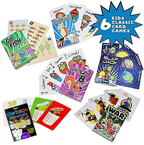 Regal Games Kids Card Games - Go Fish, Crazy 8s, Old Maid, Slap Jack, War, Silly Monster Memory Match (6-Set)