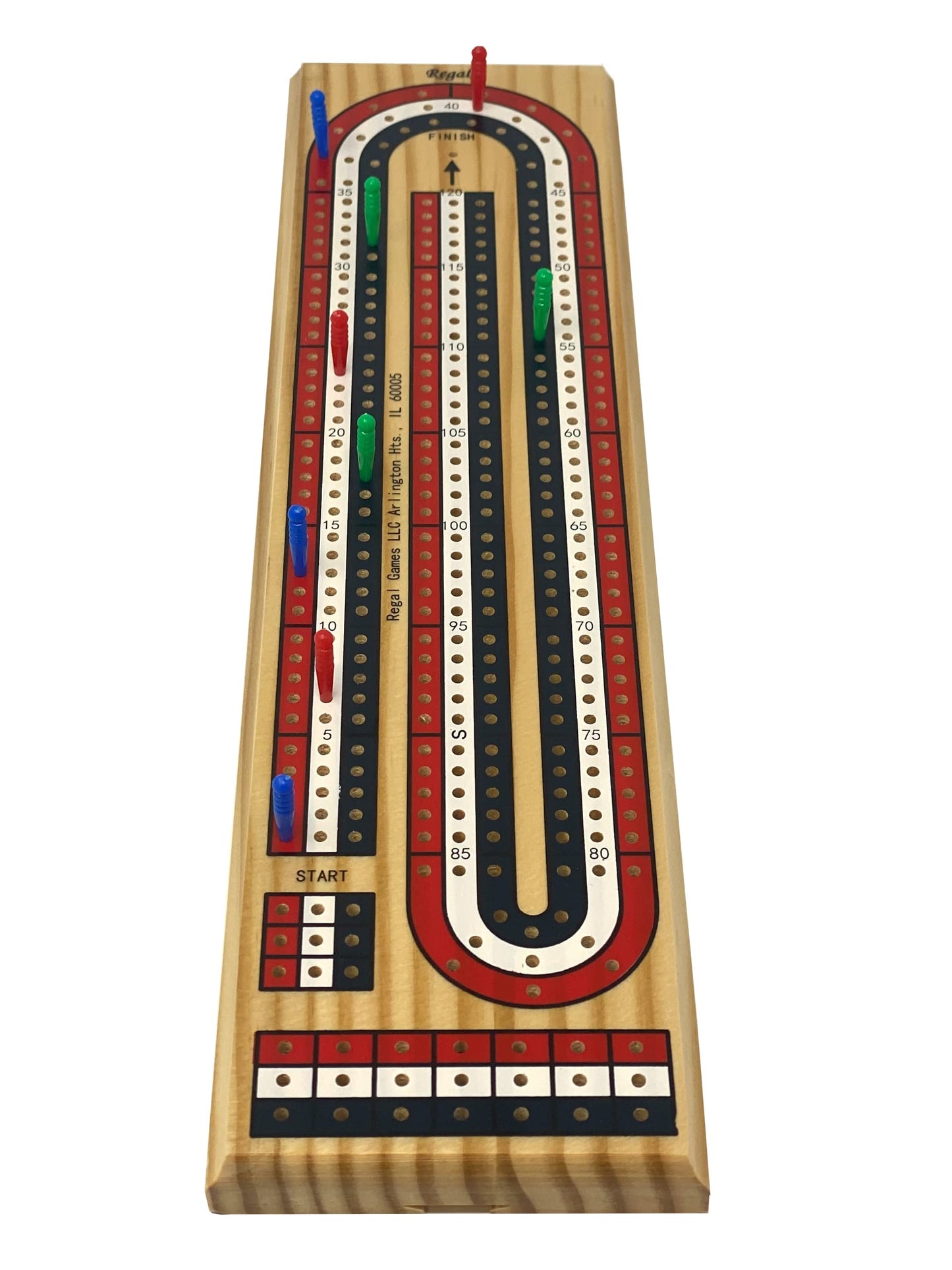 Regal Games Cribbage Board Game Set – Foldable Wooden Board, 9 Multi-Colored Pegs, 2-4 Players