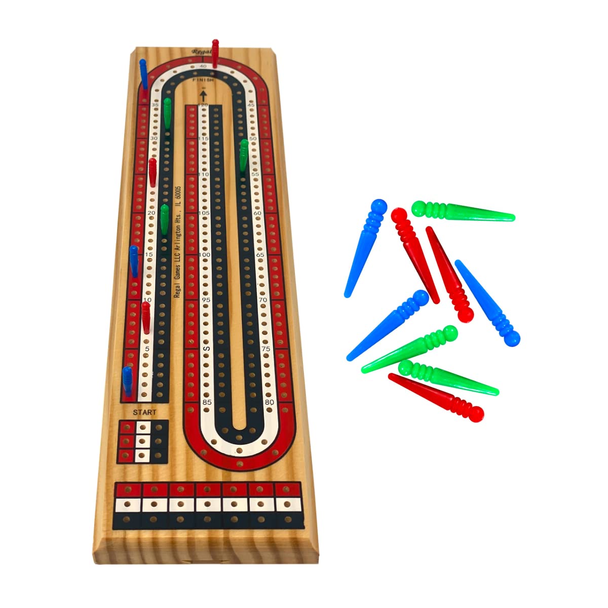 Regal Games Cribbage Board Game Set – Foldable Wooden Board, 9 Multi-Colored Pegs, 2-4 Players