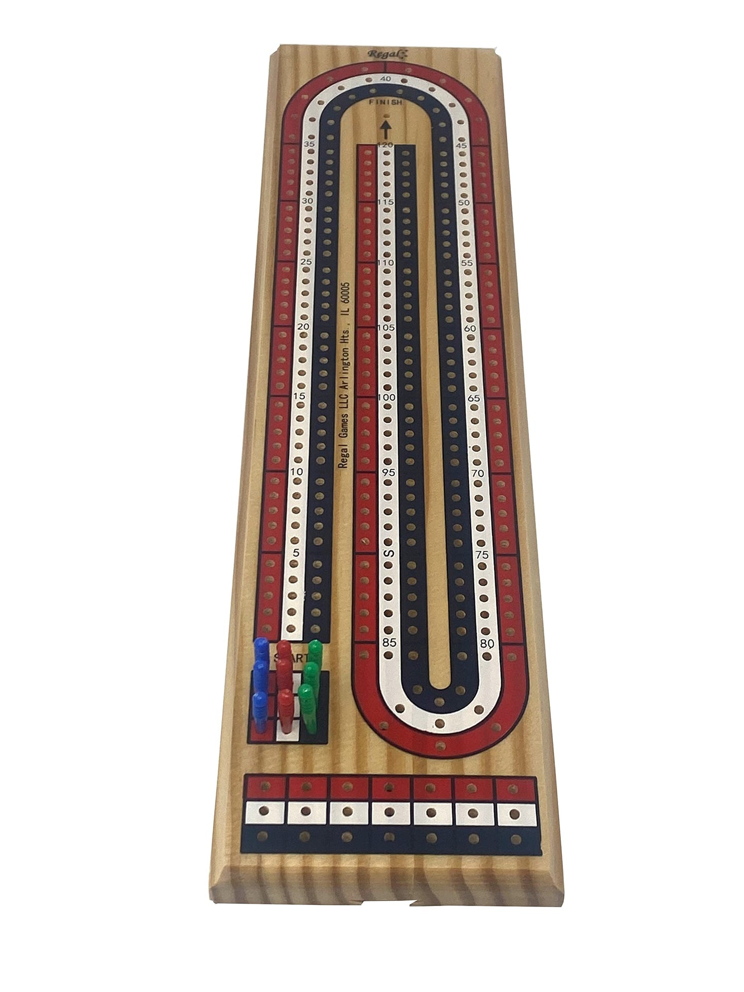 Regal Games Cribbage Board Game Set – Foldable Wooden Board, 9 Multi-Colored Pegs, 2-4 Players