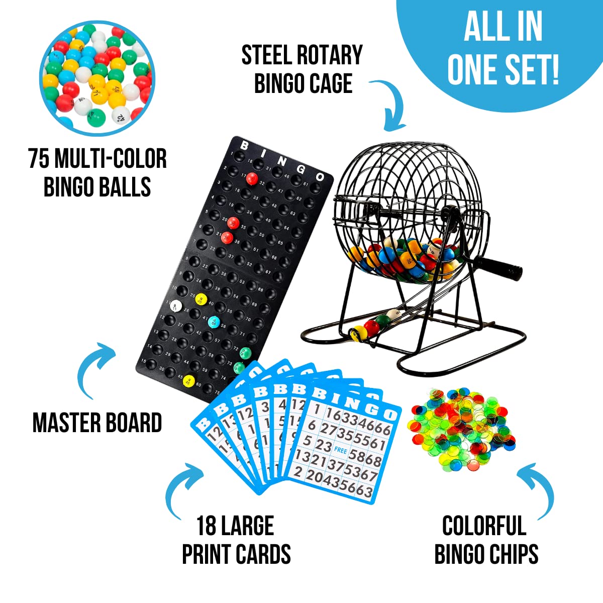 Regal Games Deluxe Bingo Game Set – Cage, Board, Balls, 18 Cards & Chips