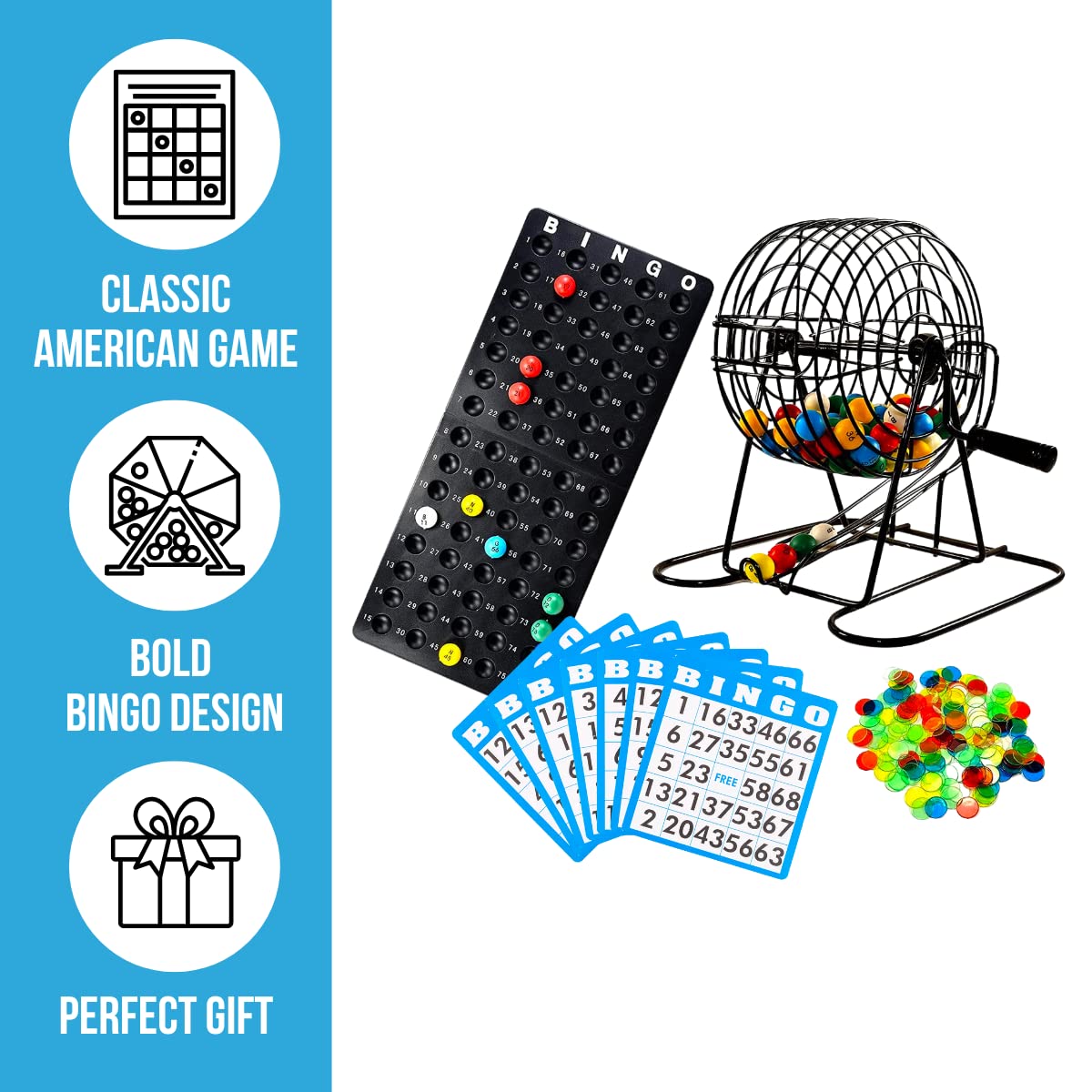 Regal Games Deluxe Bingo Game Set – Cage, Board, Balls, 18 Cards & Chips
