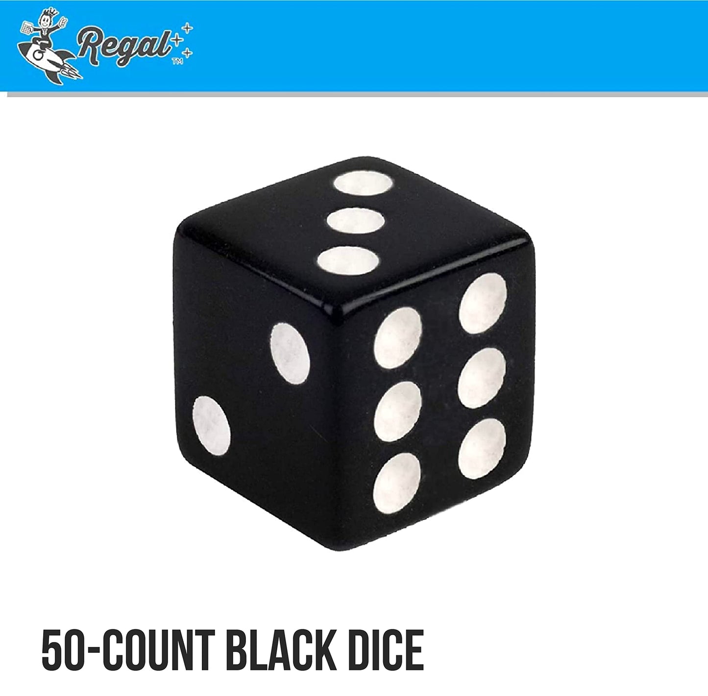 Regal Games 6-Sided Square Dice - Black, 16mm | 50-Piece Set for Family Game Night