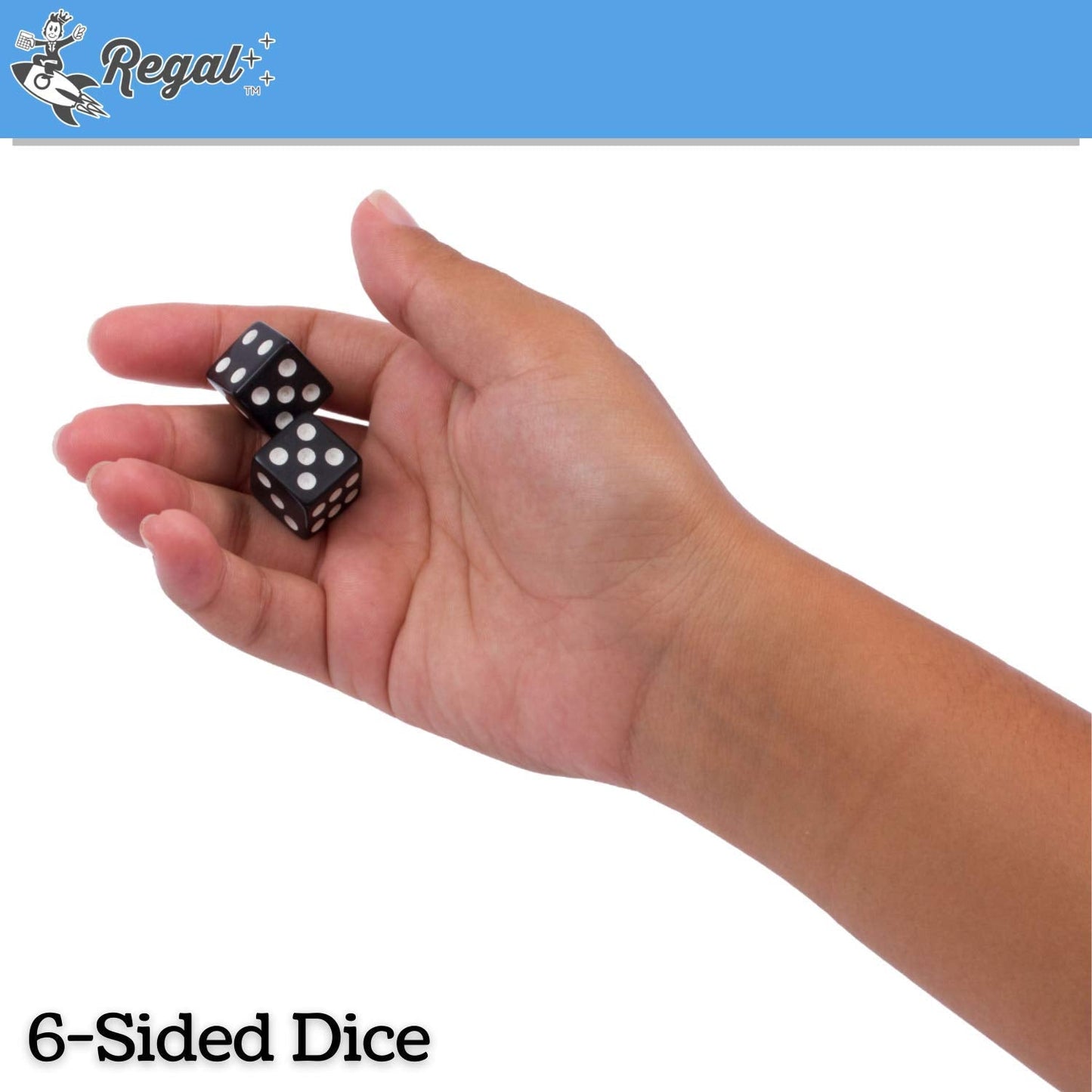 Regal Games 6-Sided Square Dice - Black, 16mm | 50-Piece Set for Family Game Night