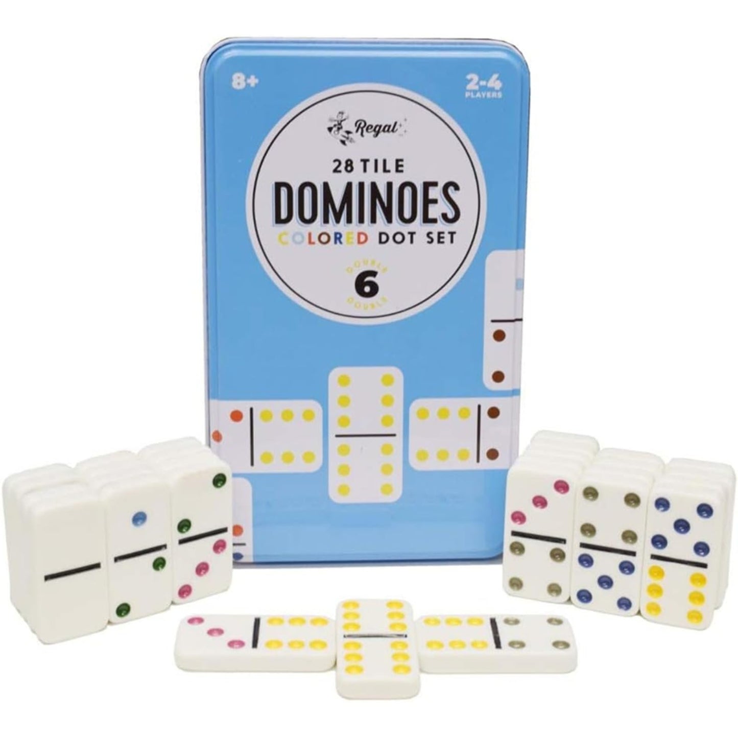 Regal Games Double 6 Dominoes Set – 28 Colored Tiles for 2-4 Players