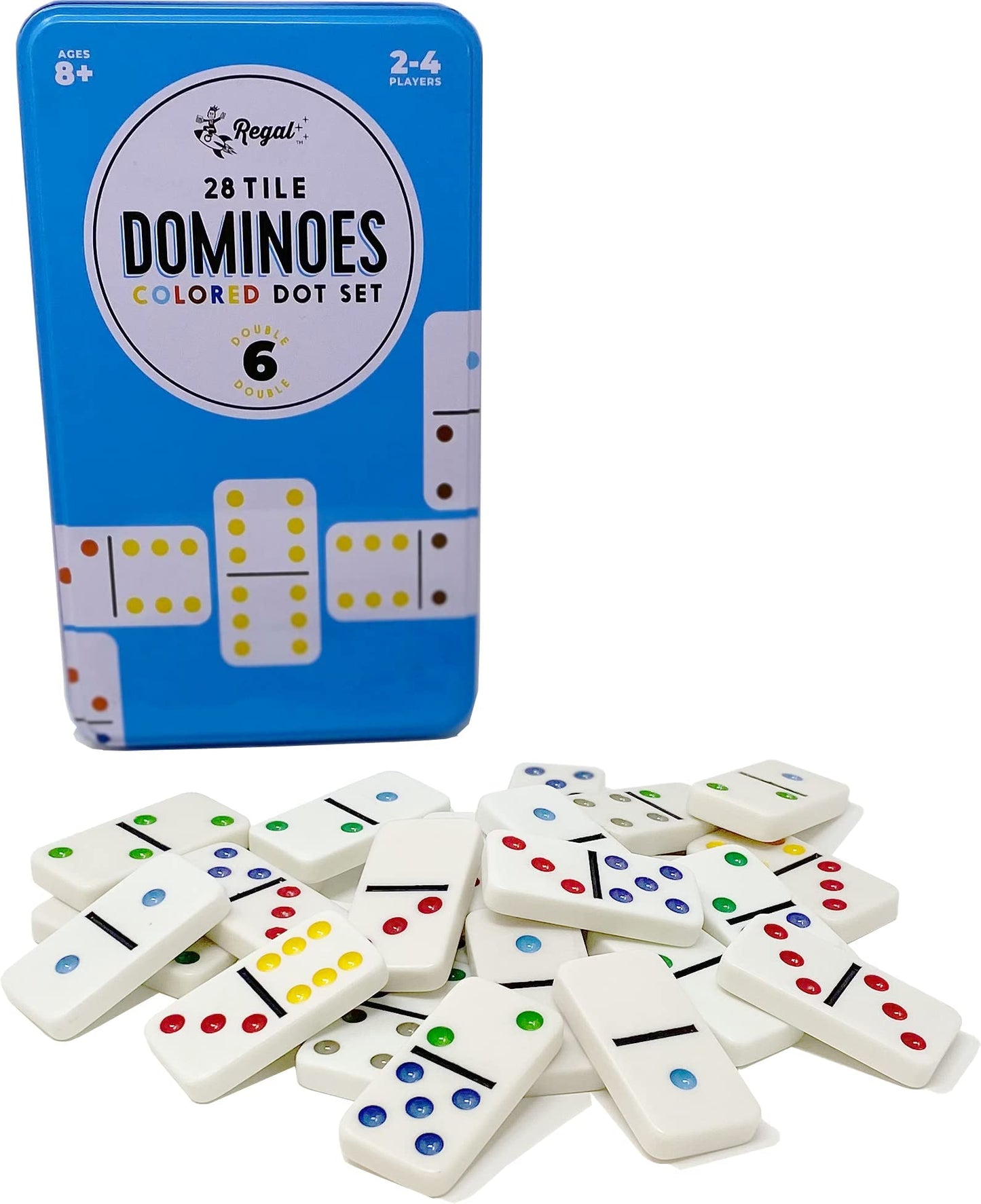 Regal Games Double 6 Dominoes Set – 28 Colored Tiles for 2-4 Players