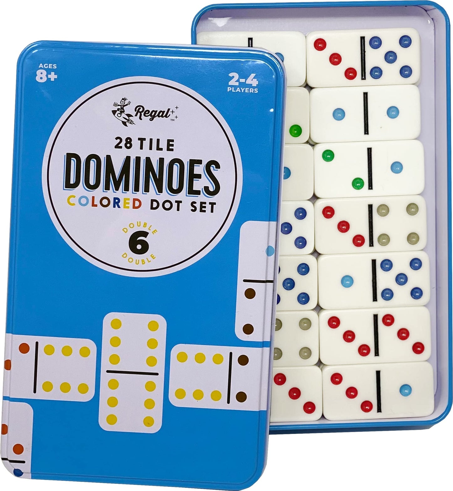Regal Games Double 6 Dominoes Set – 28 Colored Tiles for 2-4 Players