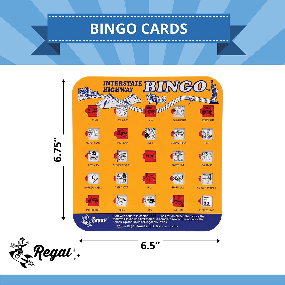 Regal Games Finger-Tip Shutter Bingo Cards with Sliding Windows – Interstate Highway Travel Bingo Set – Orange (4 Packs)