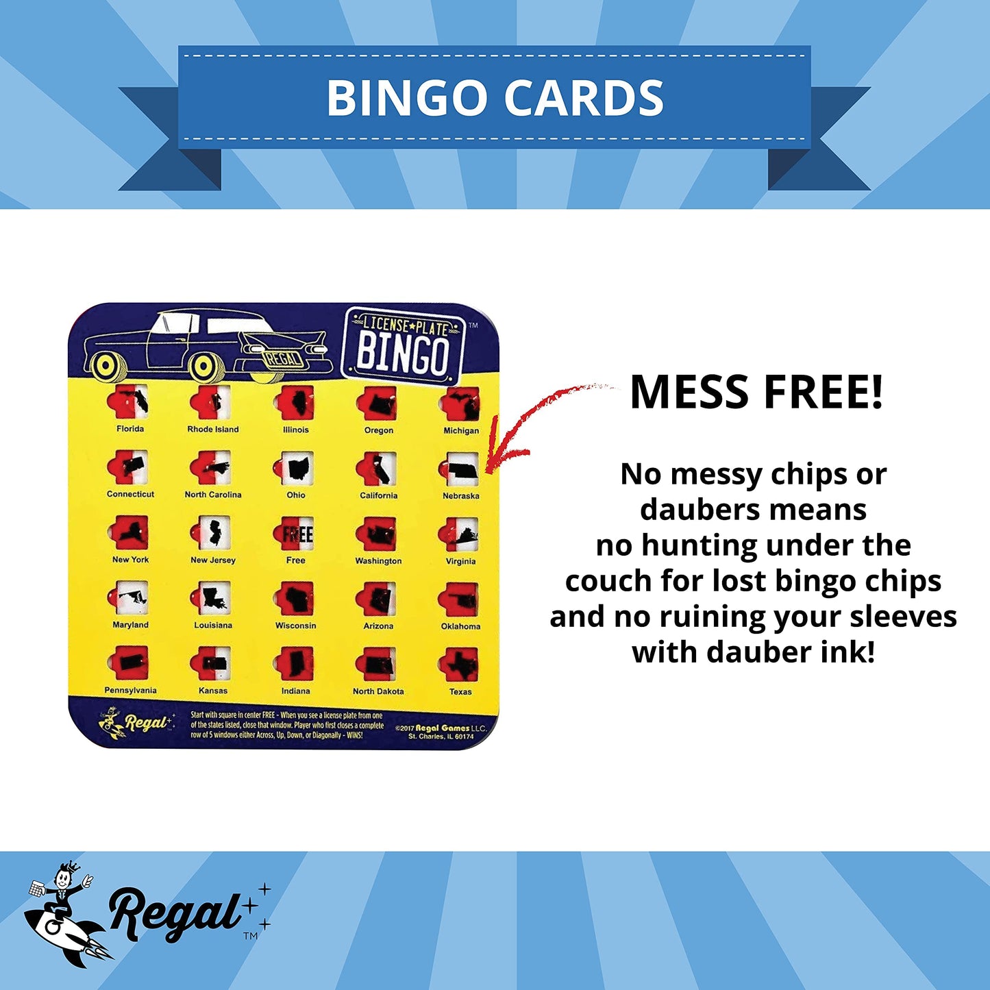 Regal Games Finger-Tip Shutter Bingo Cards – License Plate & Travel Set, 4 Packs (Yellow)