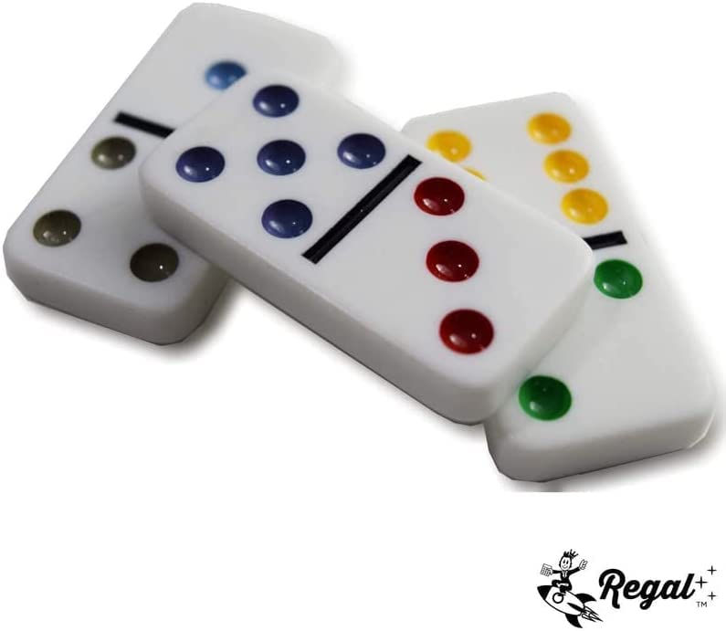 Regal Games Mexican Train Double 15 Dominoes Set – 136 Tiles, 8 Metal Trains, 2-8 Players, Ages 8+