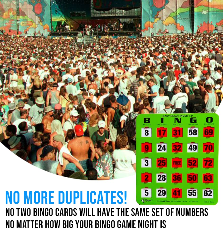 Regal Games Bulk Bingo Cards with Sliding Windows – Large-Print, Reusable 100 Pack (Green)