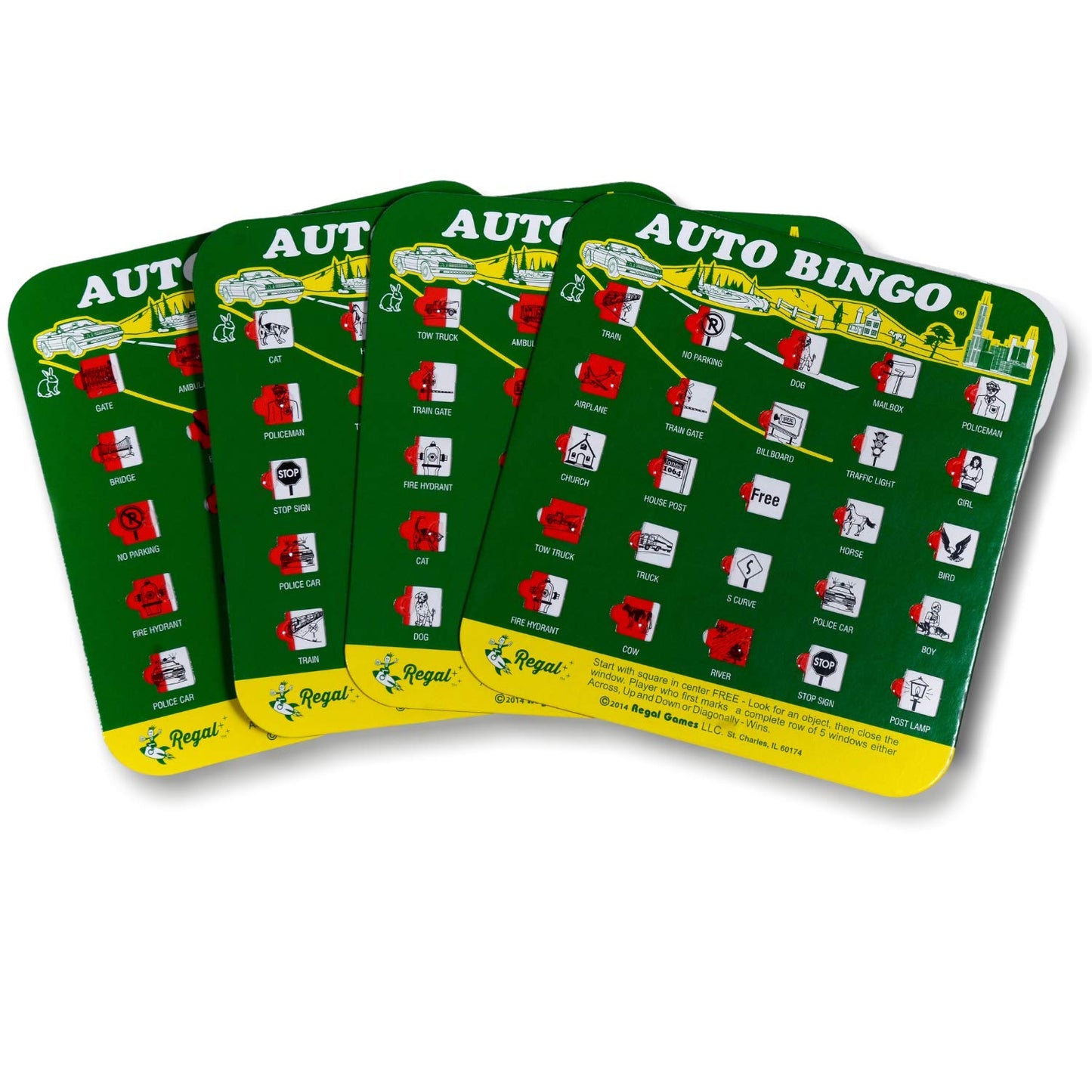 Regal Games Finger-Tip Shutter Bingo Cards with Sliding Windows (4-Pack, Green)