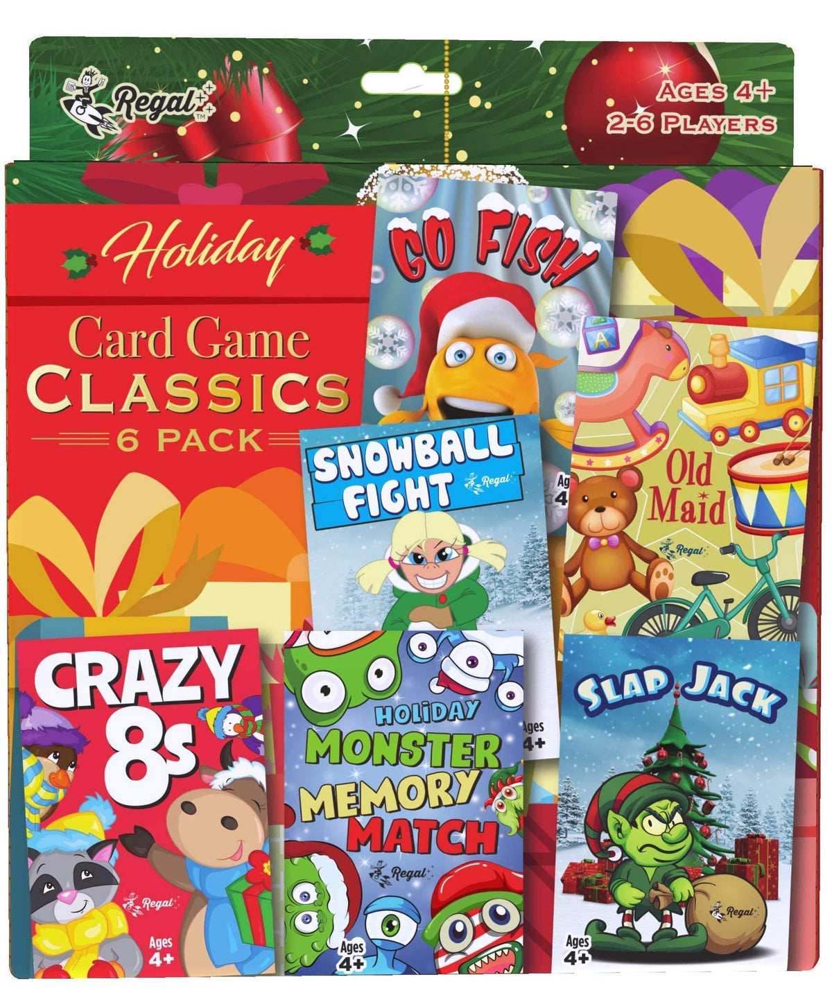 Regal Games Card Games for Kids – Holiday-Themed Go Fish, Crazy 8s, Old Maid & More (6-Set)