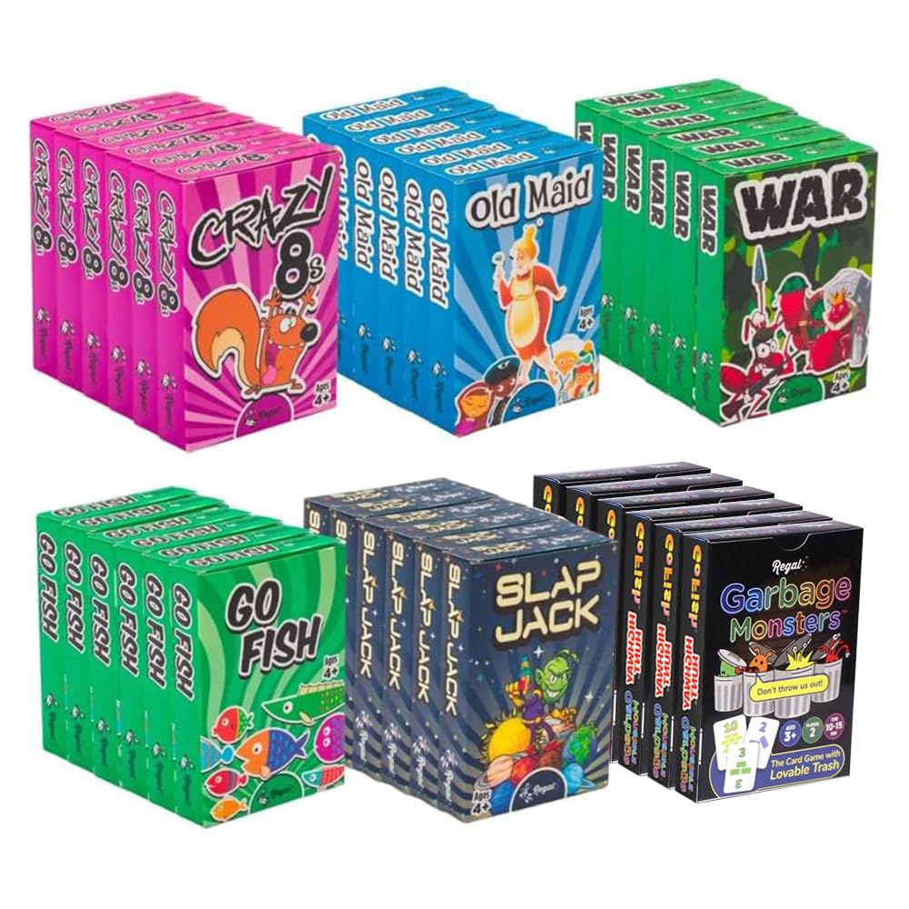 Regal Games Card Games for Kids — Go Fish, Crazy 8's, Old Maid, Slap Jack, War & Memory Match (6 in 1)