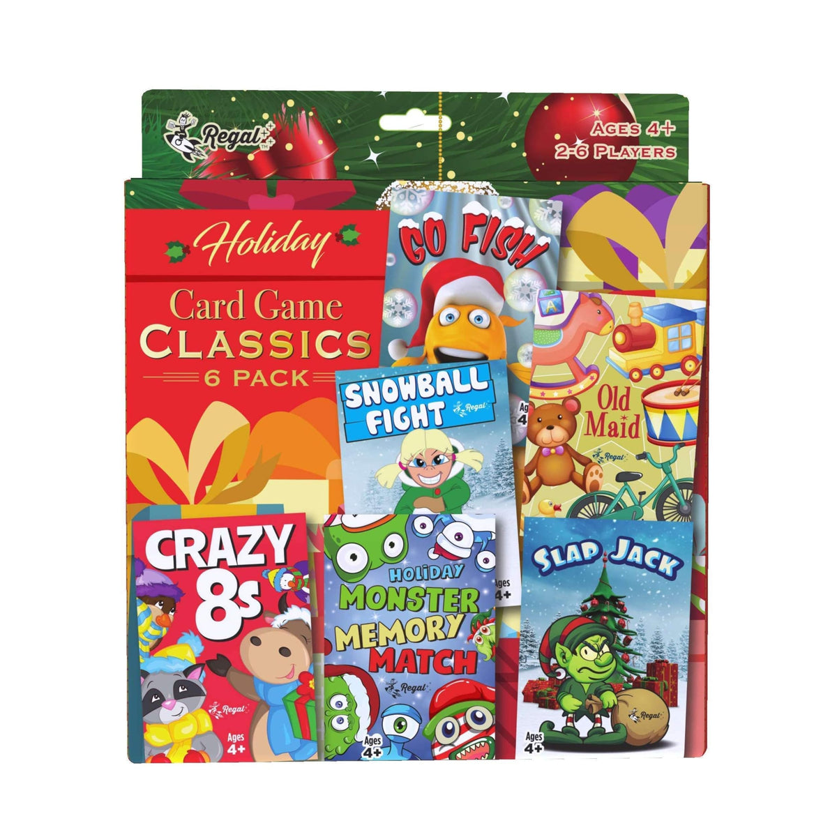 Regal Games Card Games for Kids – Holiday-Themed Go Fish, Crazy 8s, Old Maid & More (6-Set)