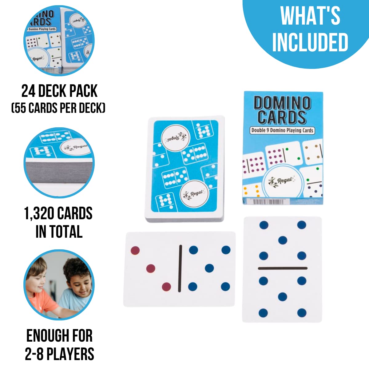 Regal Games Double 9 Domino Playing Cards – Colorful Dots Deck, Family-Friendly 2-8 Players, Ages 8+