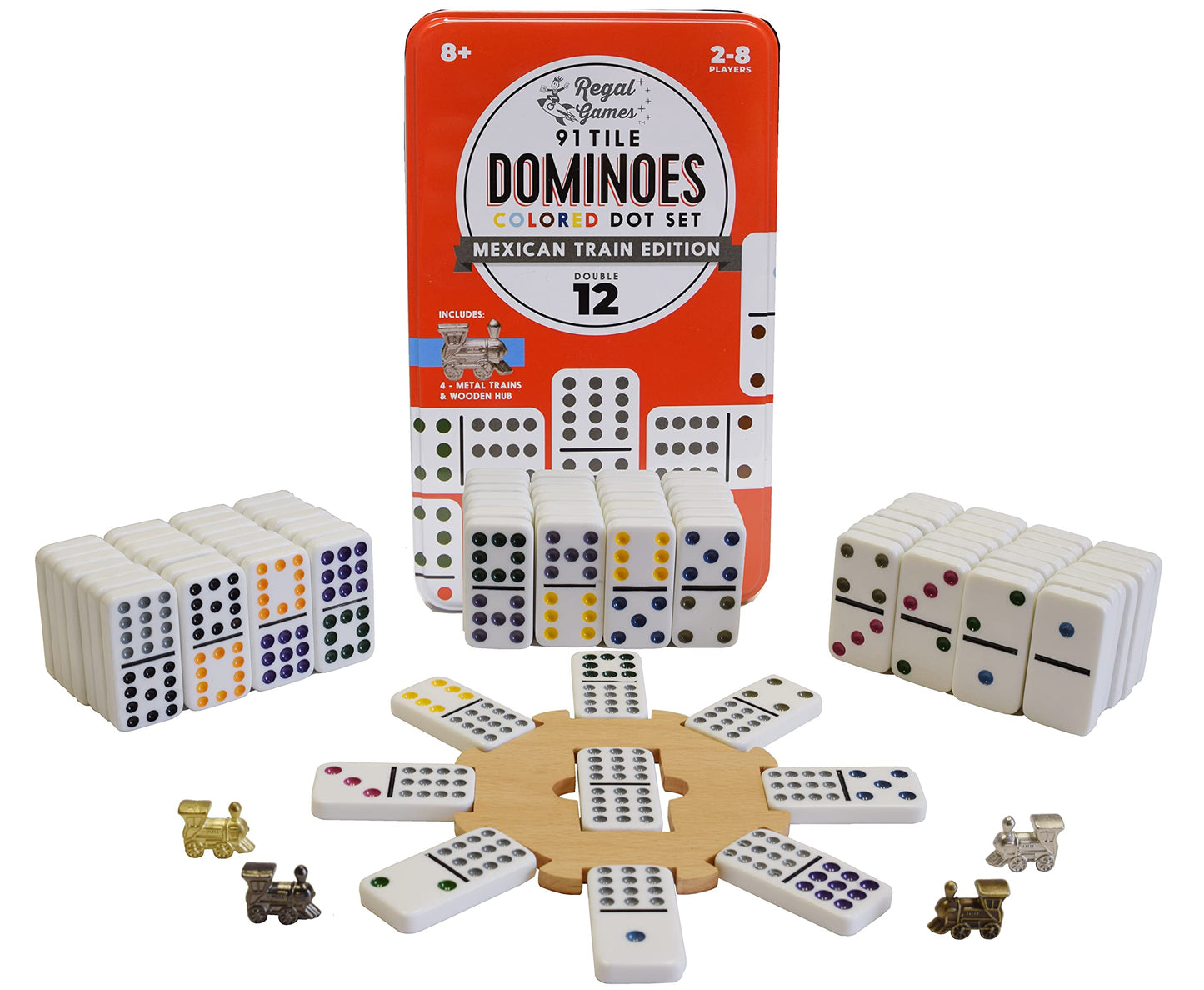 Regal Games Mexican Train Double 12 Dominoes Set – 91 Tiles & 4 Metal Trains
