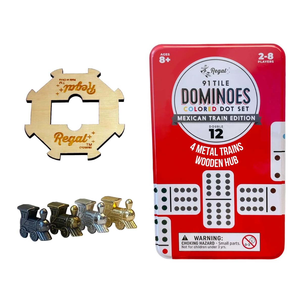 Regal Games Mexican Train Double 12 Dominoes Set – 91 Tiles & 4 Metal Trains