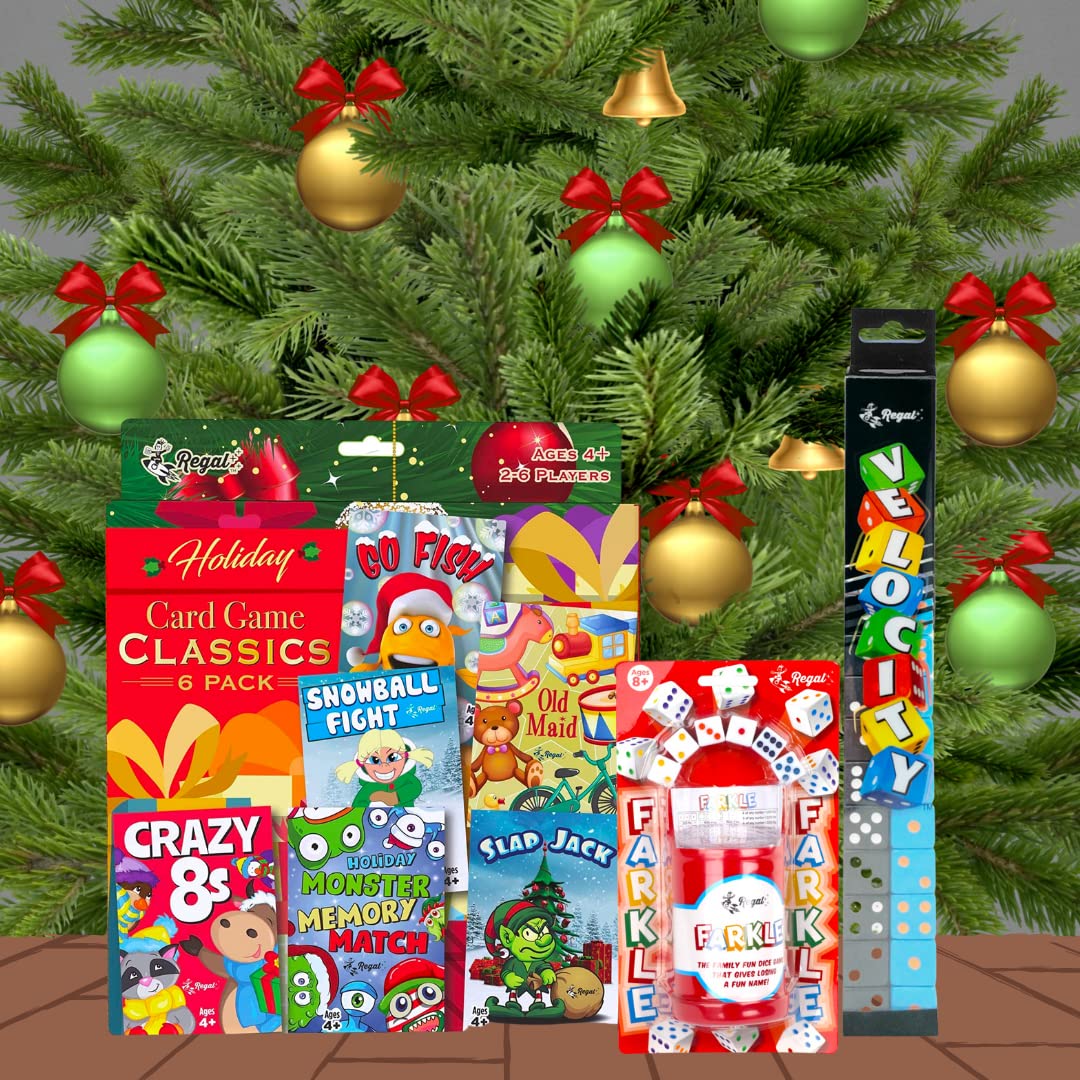Regal Games Card Games for Kids – Holiday-Themed Go Fish, Crazy 8s, Old Maid & More (6-Set)