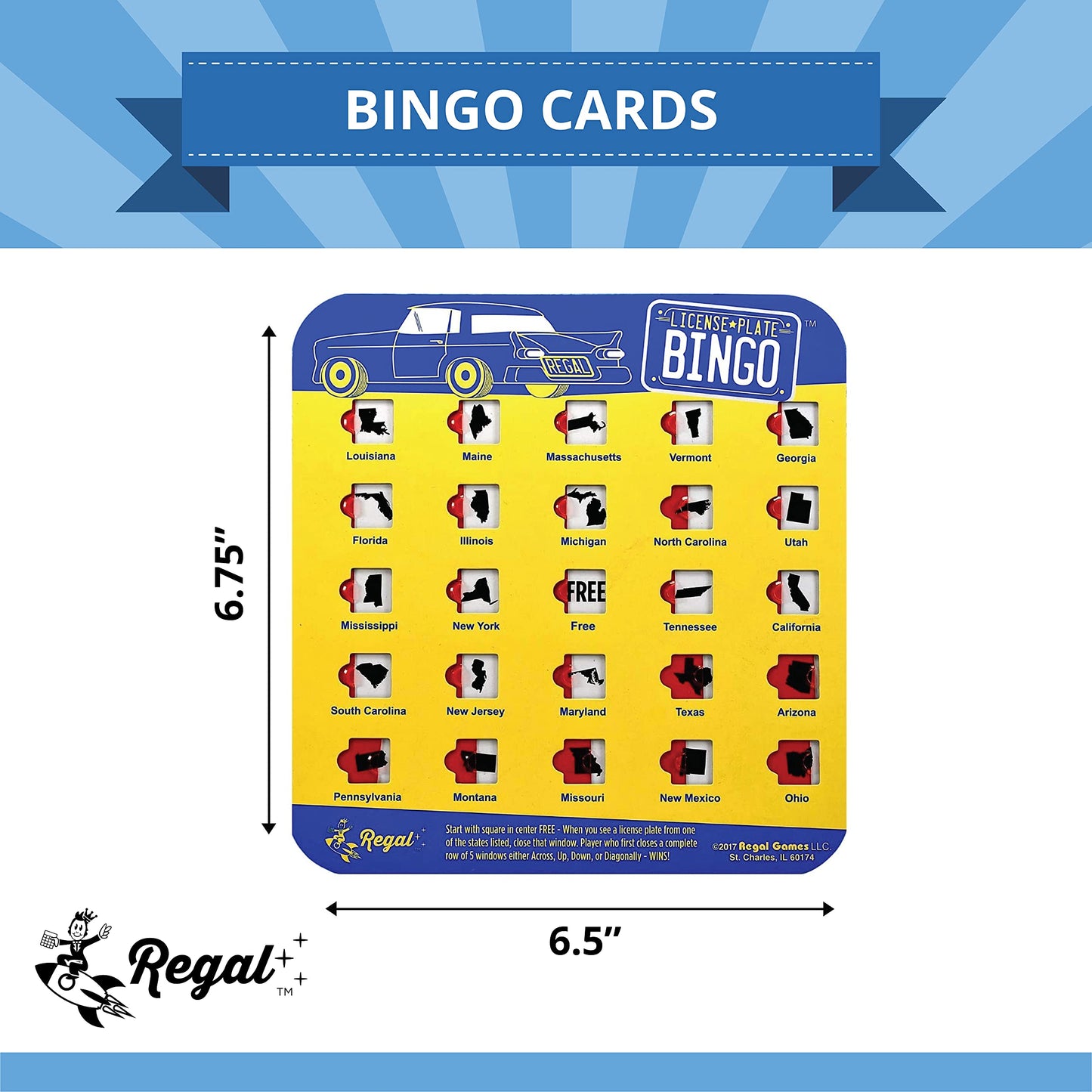 Regal Games Finger-Tip Shutter Bingo Cards – License Plate & Travel Set, 4 Packs (Yellow)