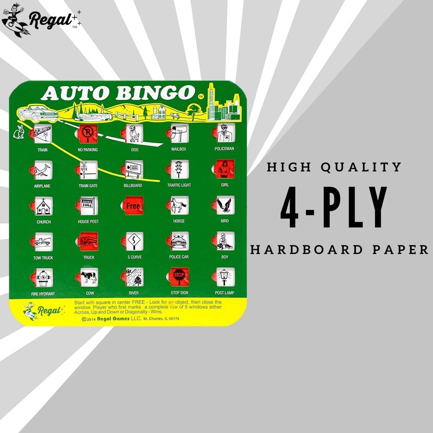 Regal Games Finger-Tip Shutter Bingo Cards with Sliding Windows (4-Pack, Green)