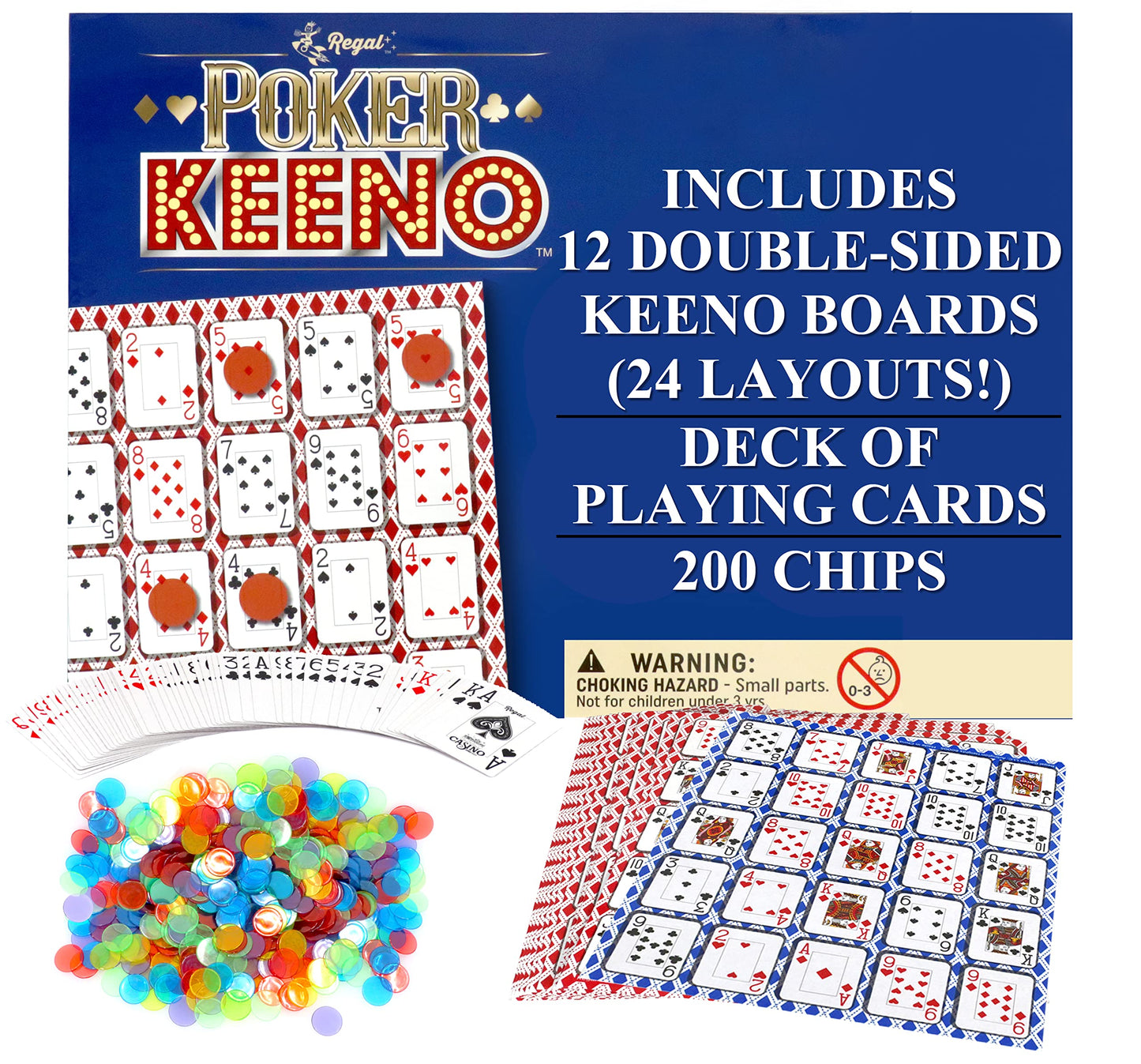 Regal Games Poker Keeno Bulk Set – 12 Double-Sided Boards, 200 Chips, 24 Layouts