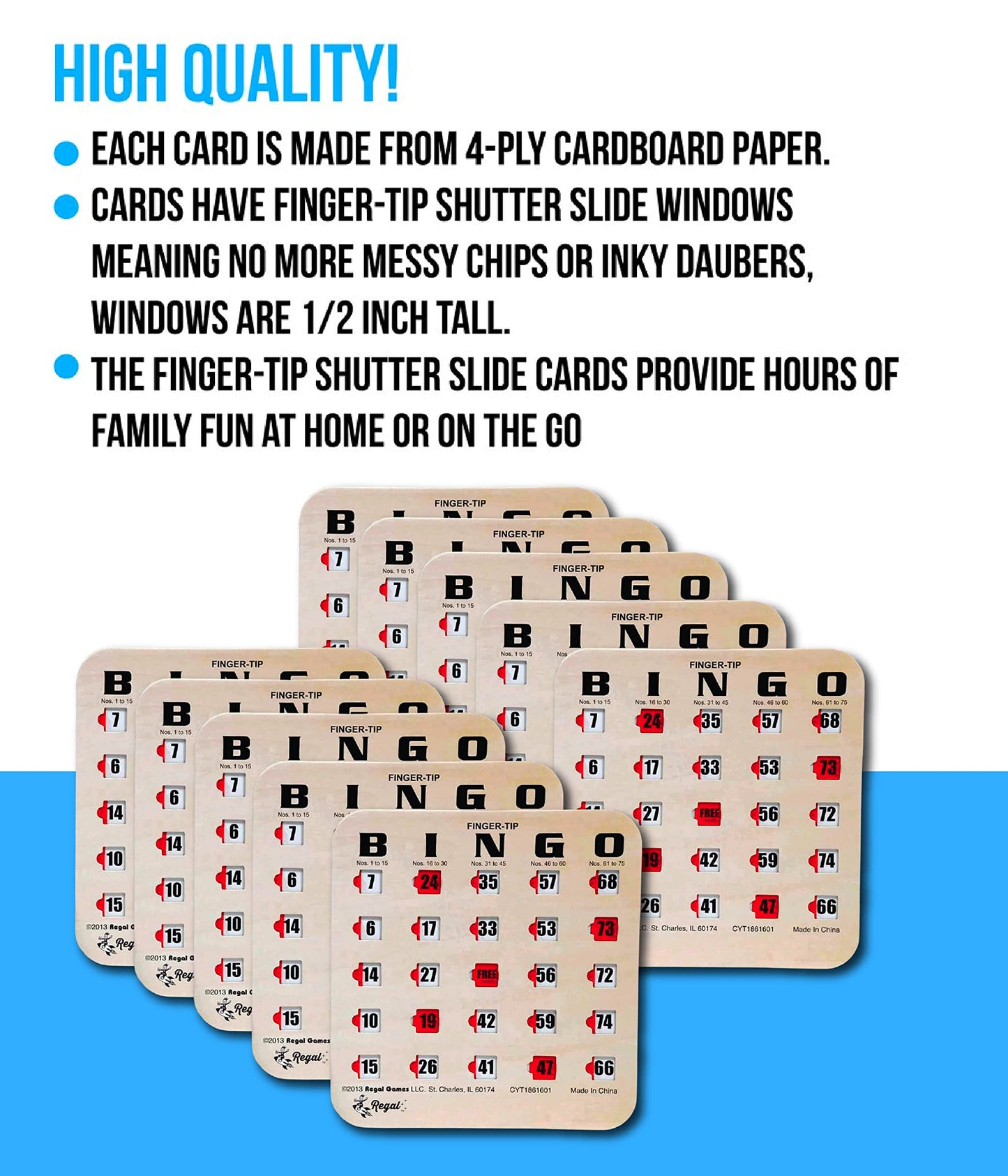 Regal Bingo Bulk Cards with Sliding Windows – 50 Pack, Large Print, Reusable | Regal Games