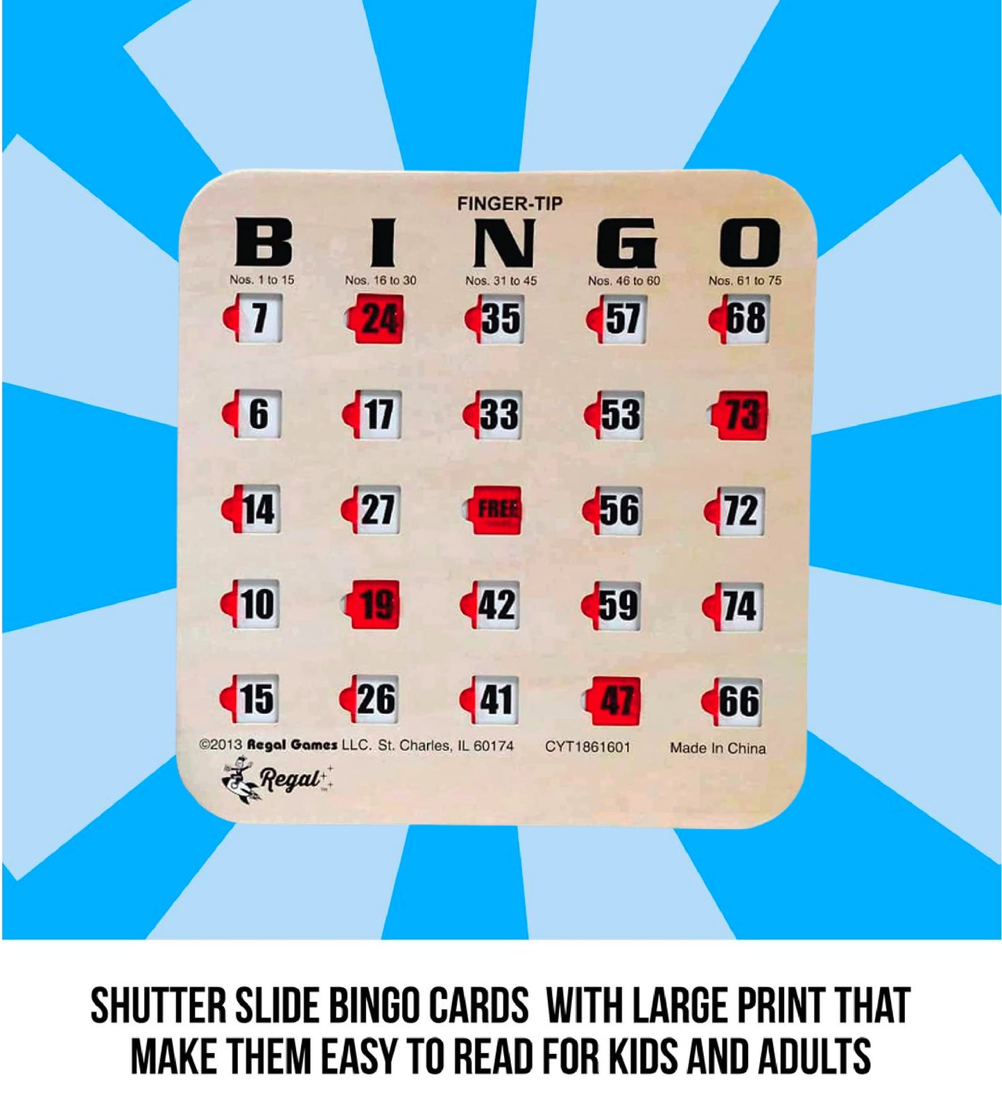 Regal Bingo Bulk Cards with Sliding Windows – 50 Pack, Large Print, Reusable | Regal Games
