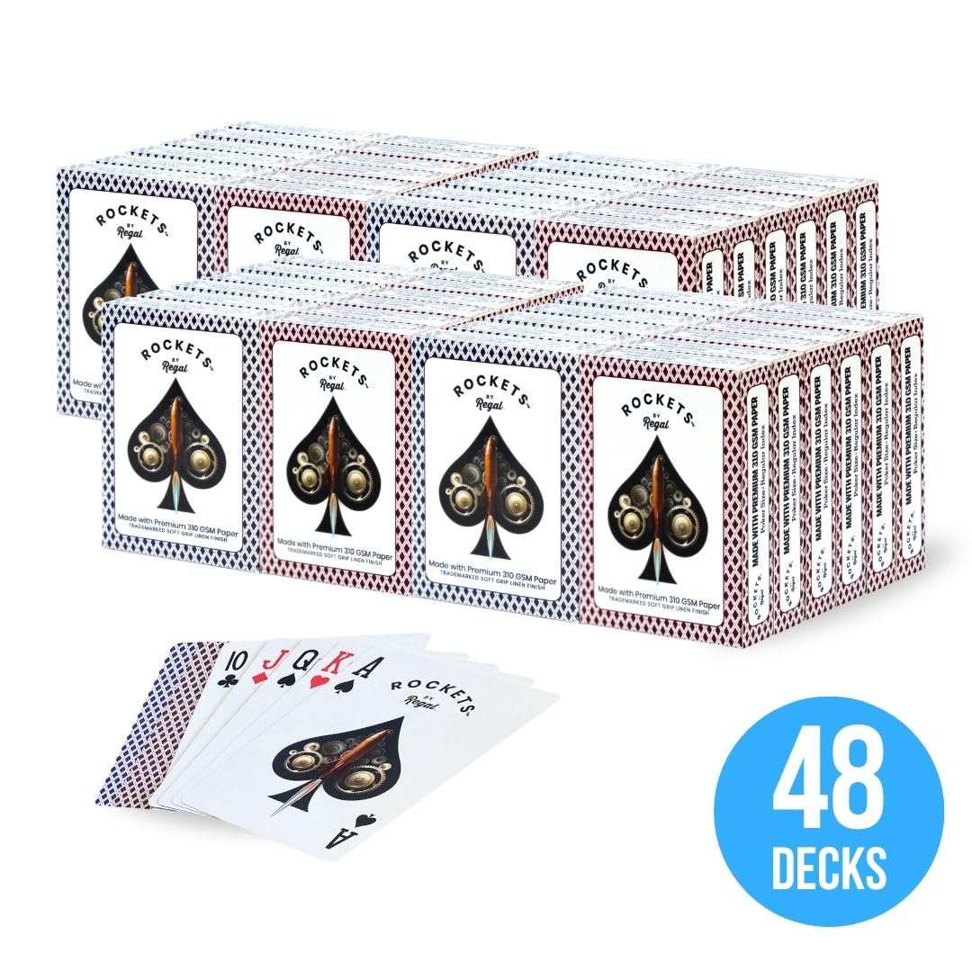 Regal Games 48-Deck Rockets Bulk Playing Cards Set – 310 GSM Linen Finish