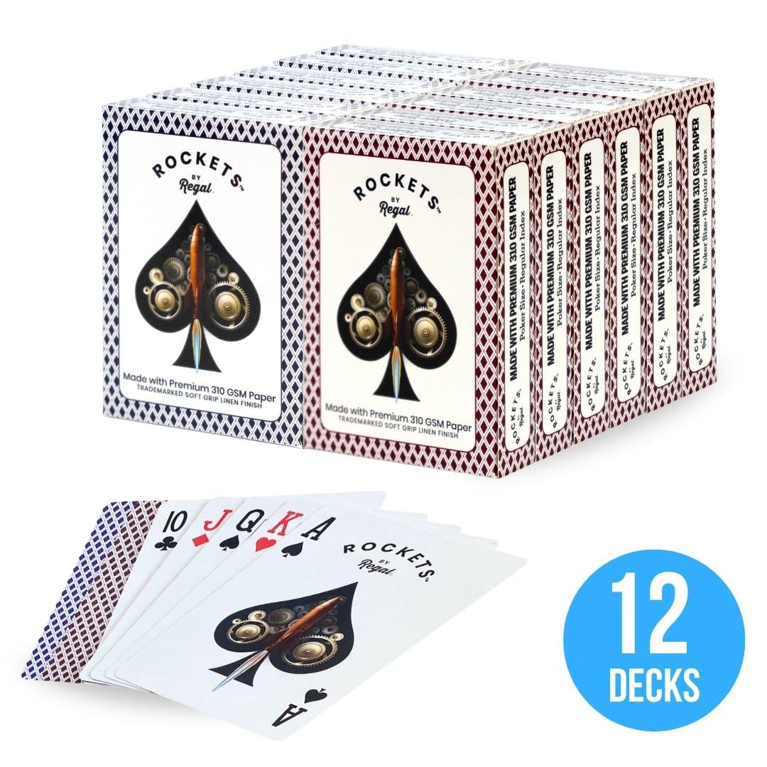 Regal Games 12-Deck Rockets Bulk Playing Cards — 310 GSM Linen Finish, Casino-Grade
