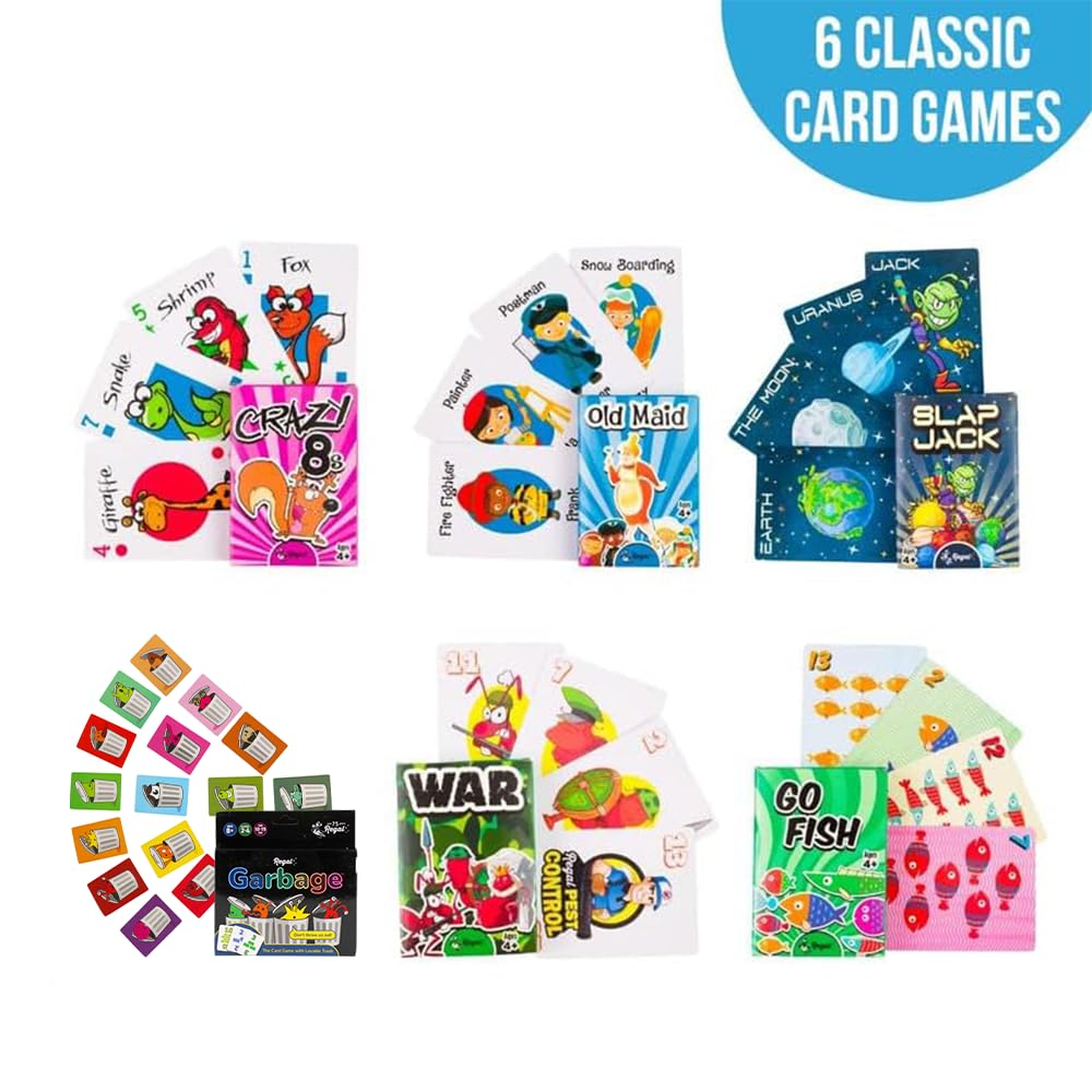 Regal Games Card Games for Kids — Go Fish, Crazy 8's, Old Maid, Slap Jack, War & Memory Match (6 in 1)