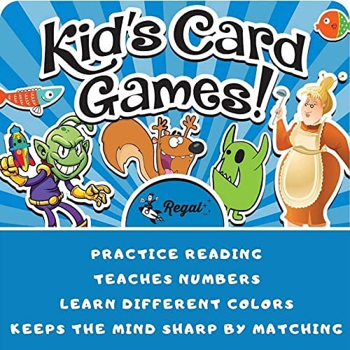 Regal Games Kids Card Games - Go Fish, Crazy 8s, Old Maid, Slap Jack, War, Silly Monster Memory Match (6-Set)