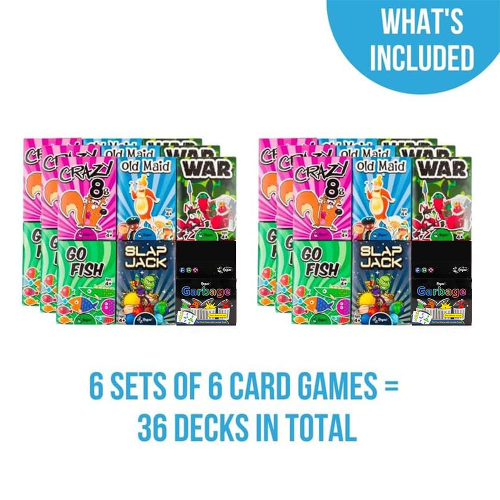 Regal Games Card Games for Kids — Go Fish, Crazy 8's, Old Maid, Slap Jack, War & Memory Match (6 in 1)
