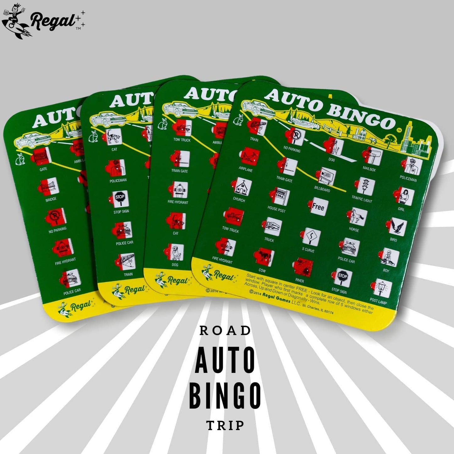 Regal Games Finger-Tip Shutter Bingo Cards with Sliding Windows (4-Pack, Green)