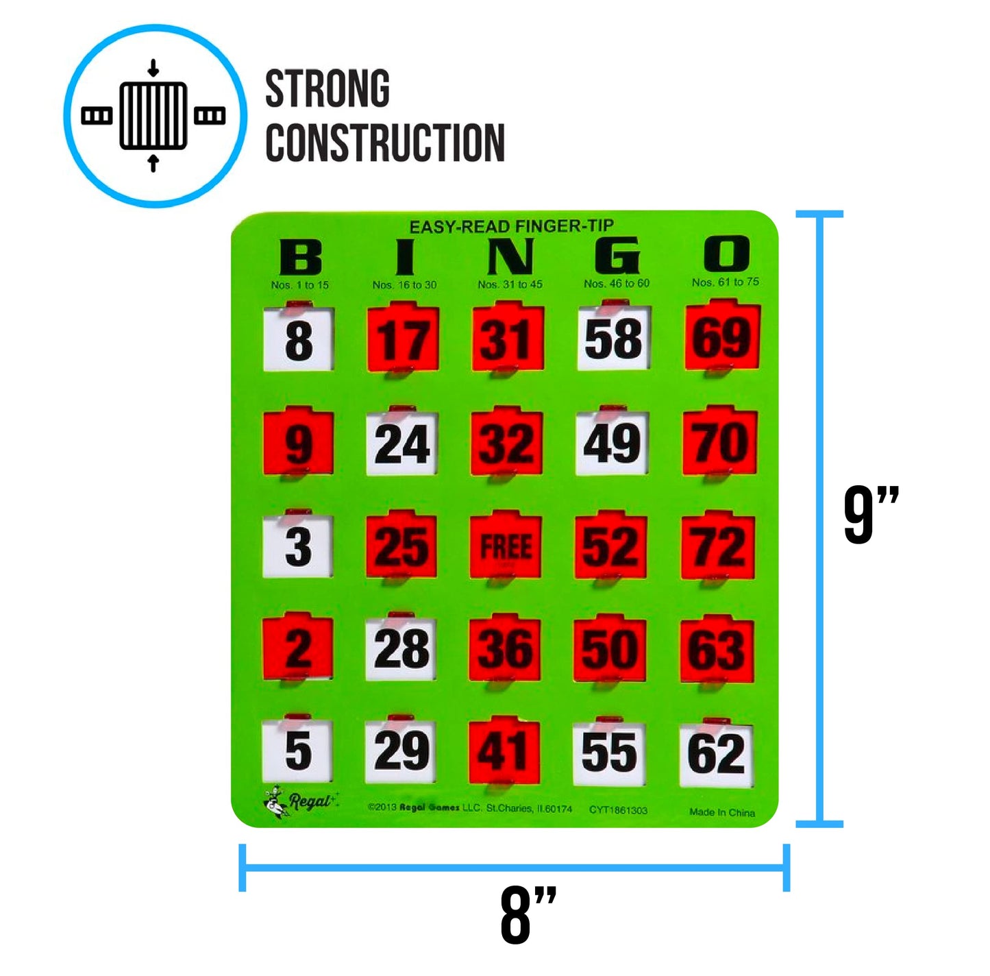 Regal Games Bulk Bingo Cards with Sliding Windows – Large-Print, Reusable 100 Pack (Green)