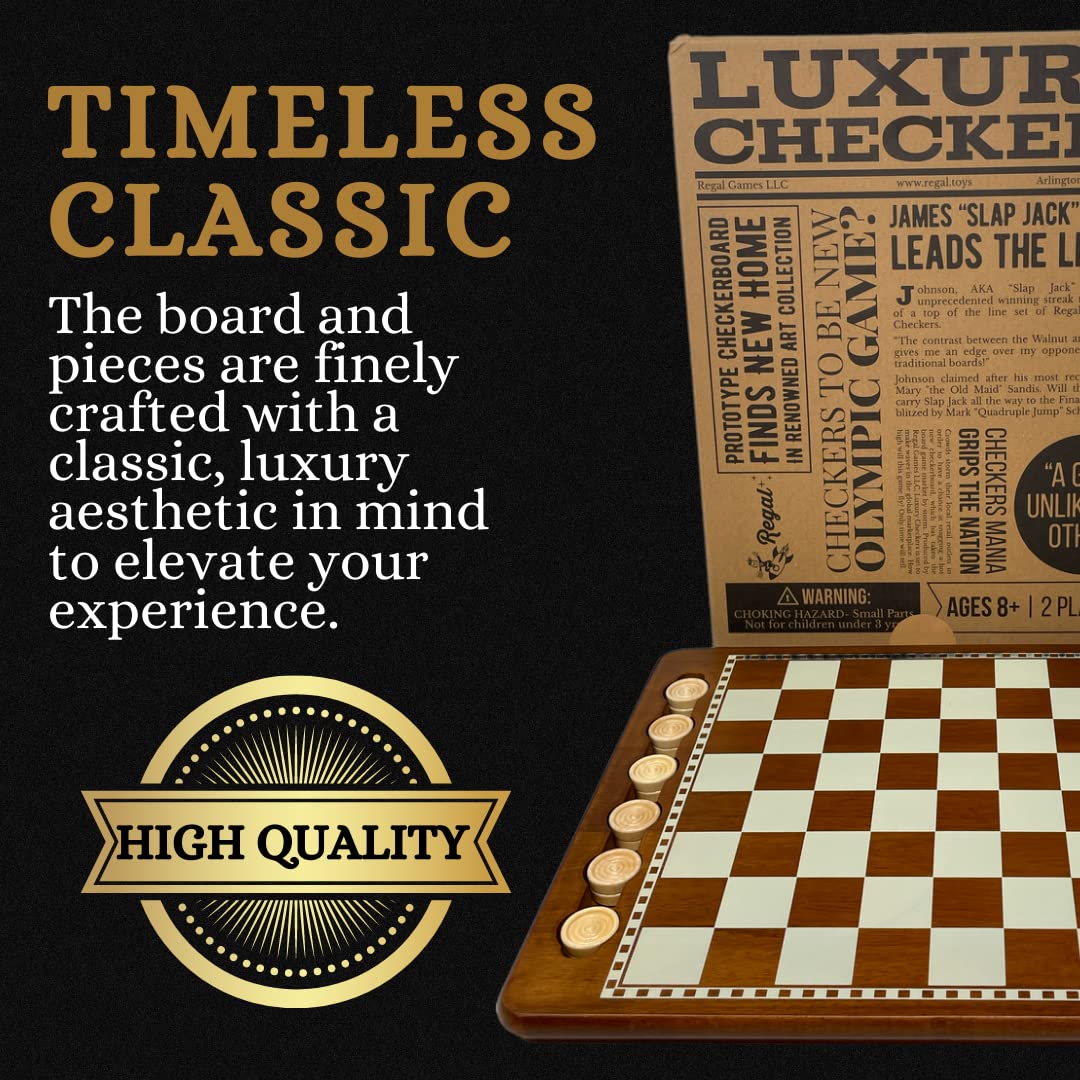 Regal Games Luxury Checkers Board Game – Classic Wood Set with 24 Pieces (Ages 8+)