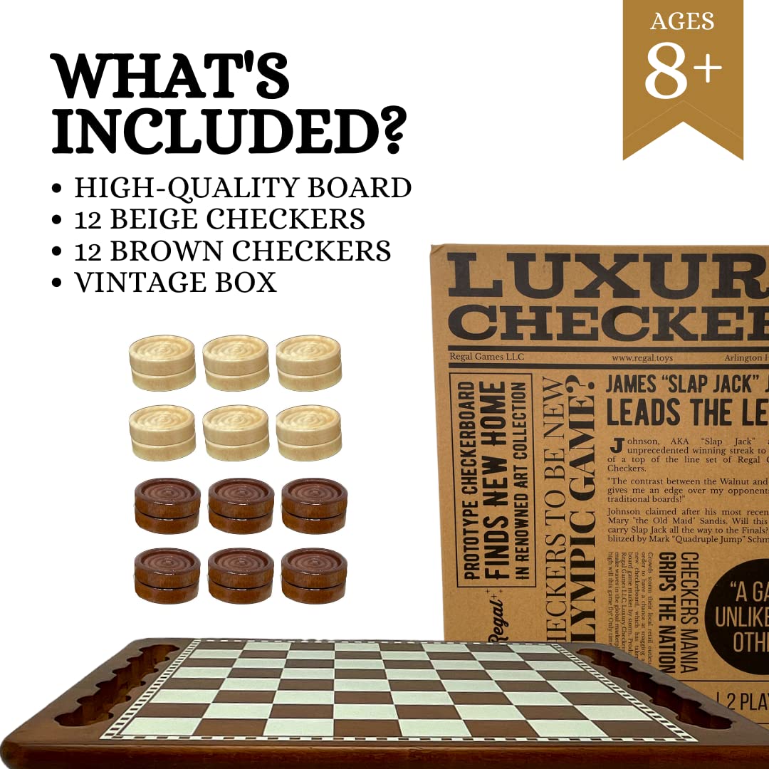 Regal Games Luxury Checkers Board Game – Classic Wood Set with 24 Pieces (Ages 8+)