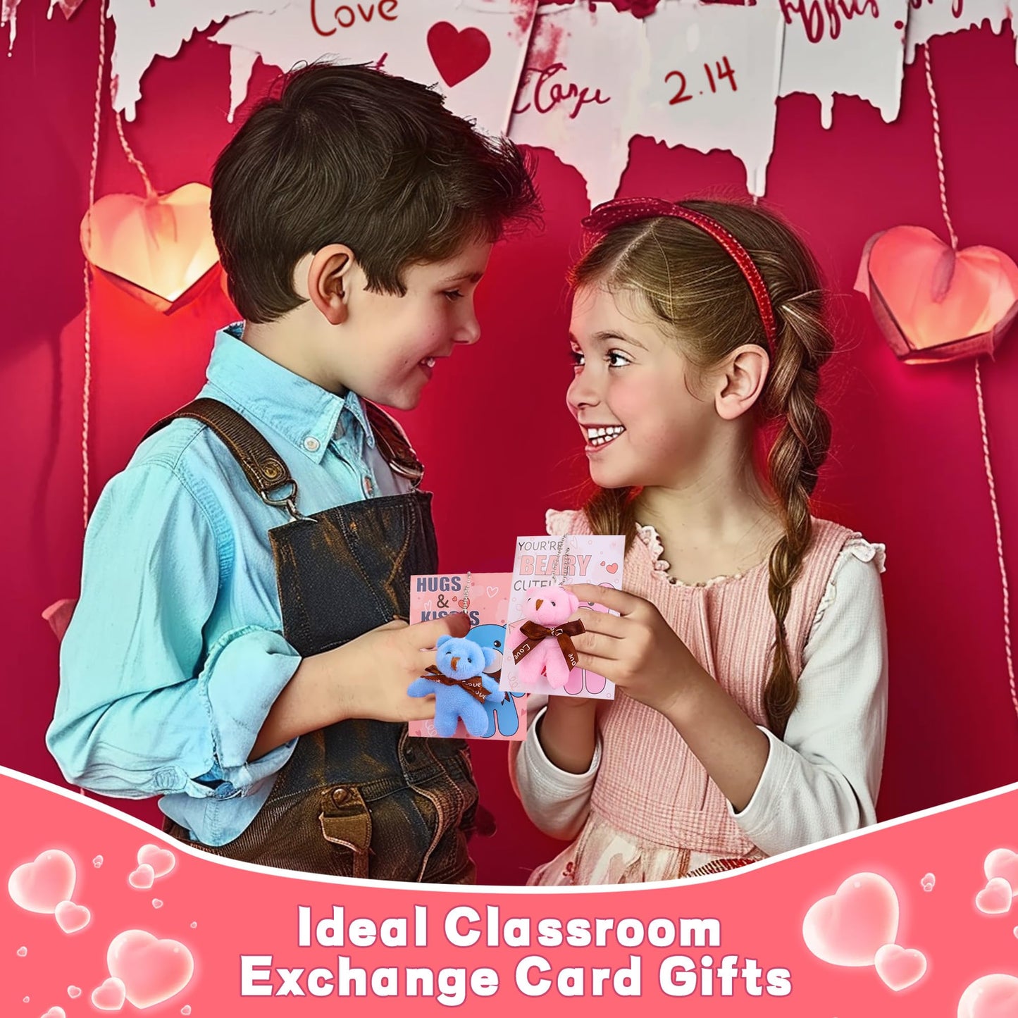 REGTEB 28-Pack Kids Valentines Cards with Bear Plush Keychains – Classroom Gifts & Party Favors